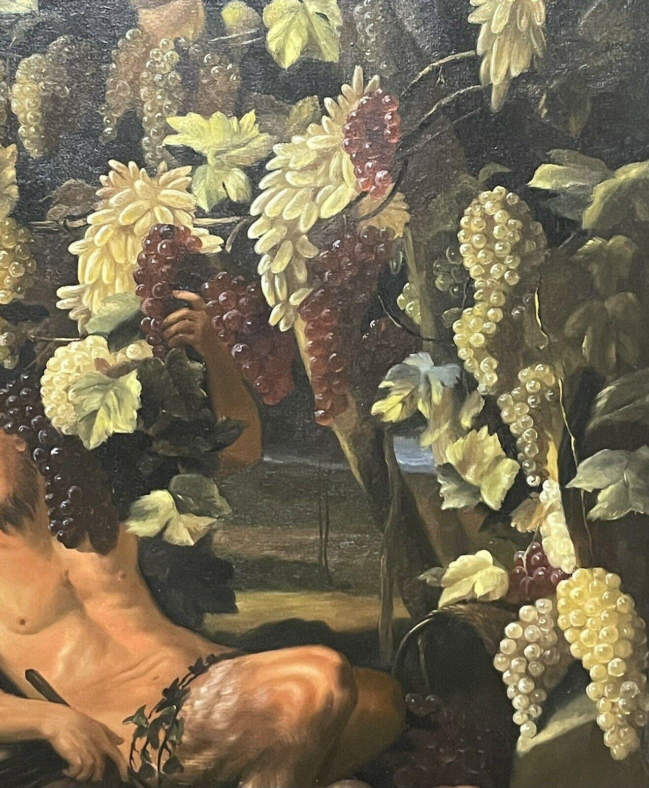 HUGE CLASSICAL OIL PAINTING - BACCHUS FESTIVAL GRAPE HARVEST - MYTHOLOGICAL - Gray Figurative Painting by Unknown