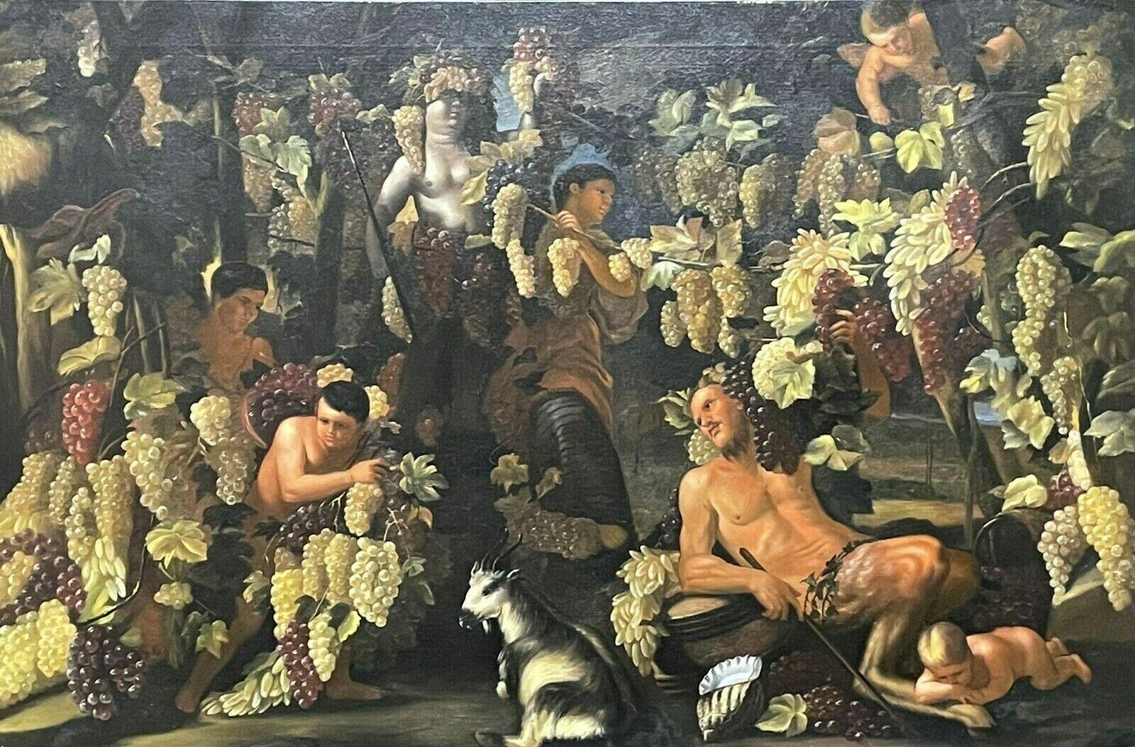 Unknown Figurative Painting - HUGE CLASSICAL OIL PAINTING - BACCHUS FESTIVAL GRAPE HARVEST - MYTHOLOGICAL