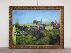 Huge Equestrian Fox Hunt Oil Painting, English Hunting Scene, Framed, Signed
