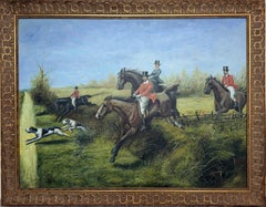 Huge Equestrian Fox Hunt Oil Painting, English Hunting Scene, Framed, Signed