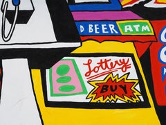 Enorme quadro grafico Technicolor Pop-Art Cityscape originale in acrilico