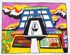 Huge Graphic Technicolor Pop-Art Cityscape Original Acrylic Painting