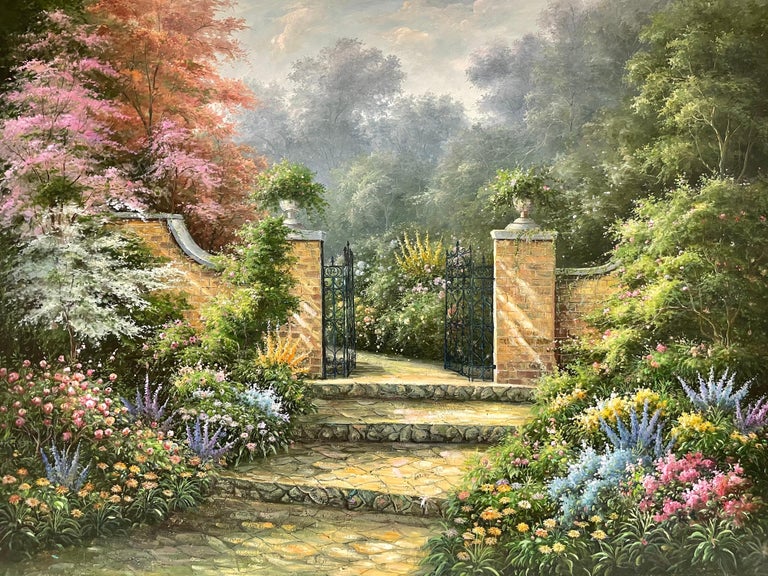 Unknown - Huge Impressionist Oil Painting Country Garden with Gates ...