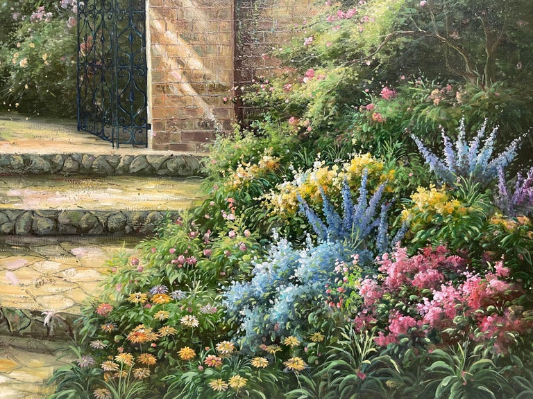 Unknown - Huge Impressionist Oil Painting Country Garden with Gates ...