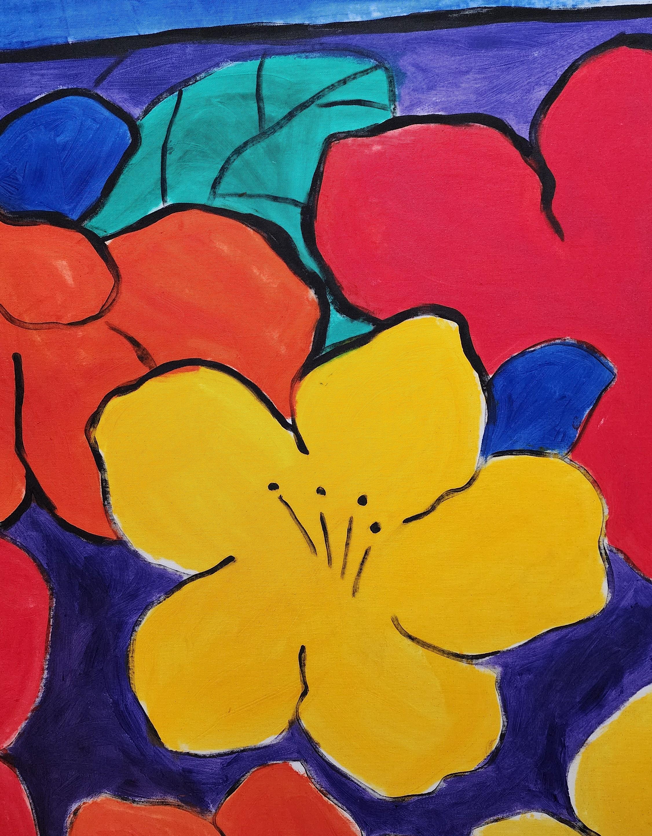 Riesige Mid Century Modern, Bunte Blumen 1970er Gemälde, American Abstract – Painting von Unknown