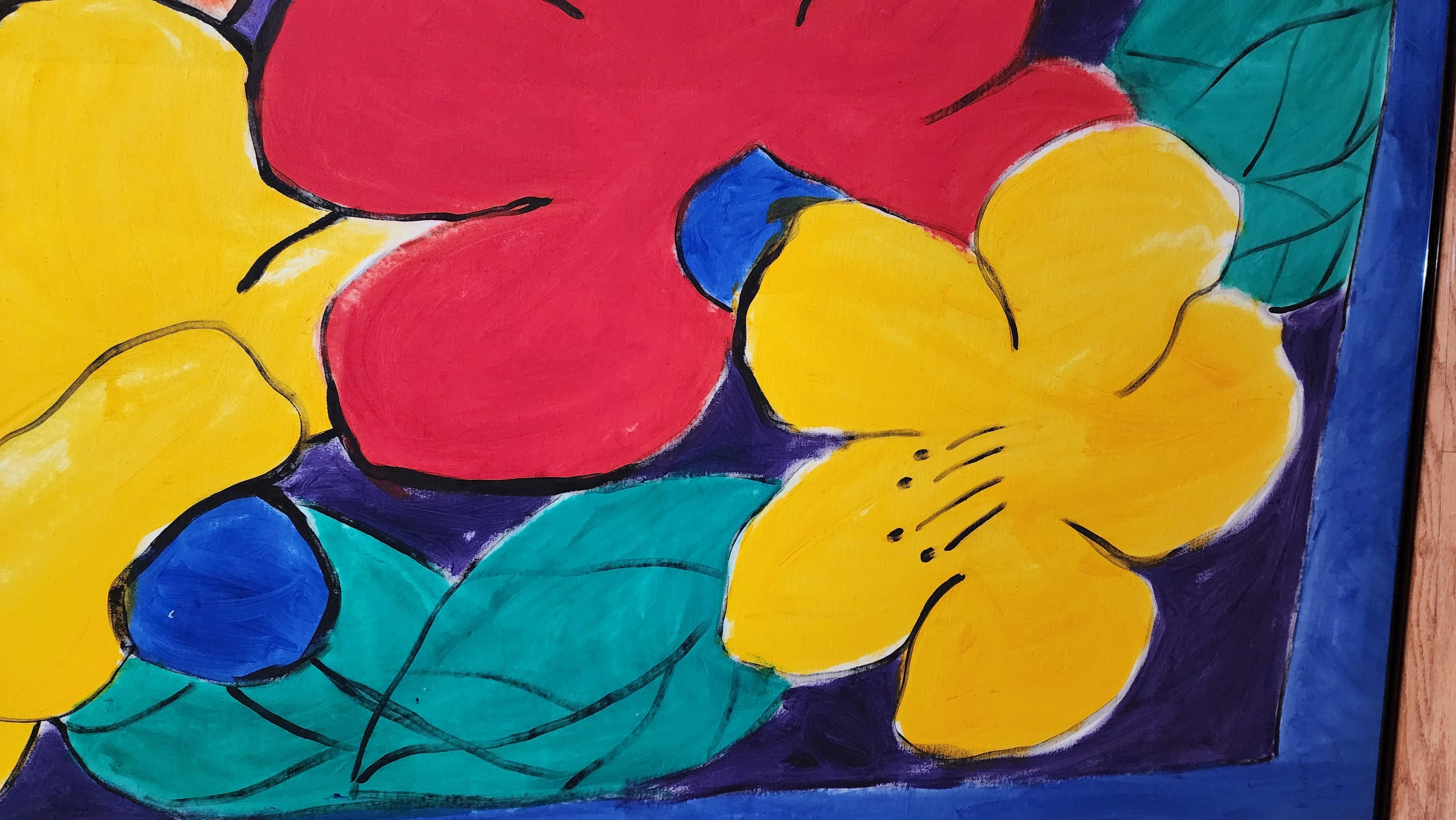 Riesige Mid Century Modern, Bunte Blumen 1970er Gemälde, American Abstract (Abstrakt), Painting, von Unknown