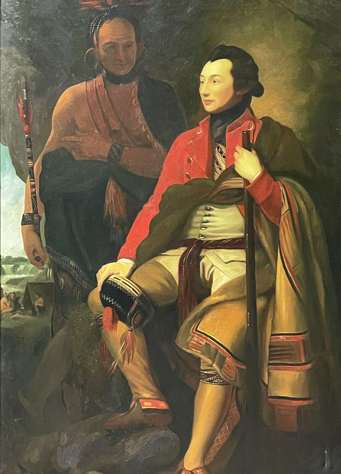 Huge Oil Painting Colonel Guy Johnson & Karonghyontye after Benjamin West - Black Portrait Painting by Unknown