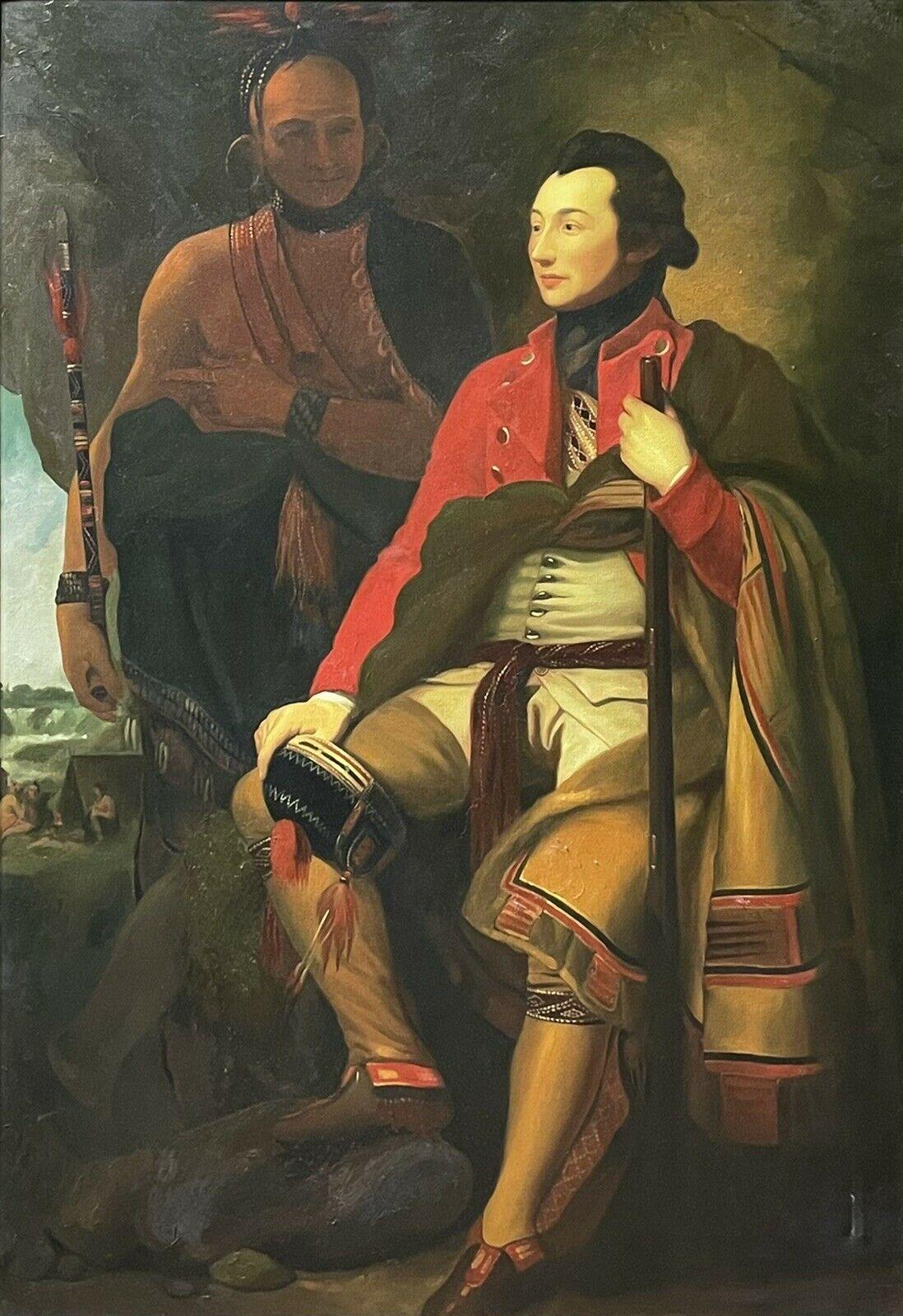 Unknown Portrait Painting - Huge Oil Painting Colonel Guy Johnson & Karonghyontye after Benjamin West