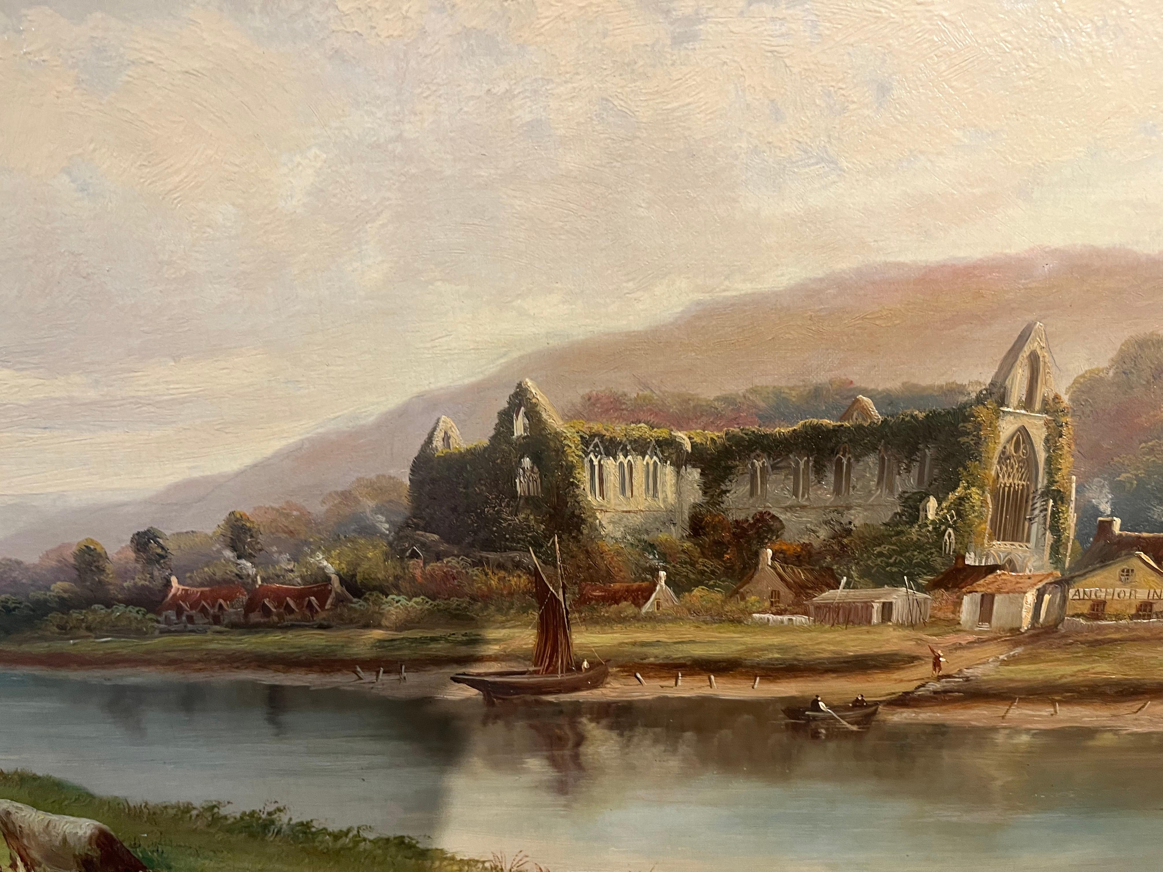 HUGH OIL PAINTING  Tintern Abbey Antique 19th Century Fine Quality Piece GGF For Sale 6