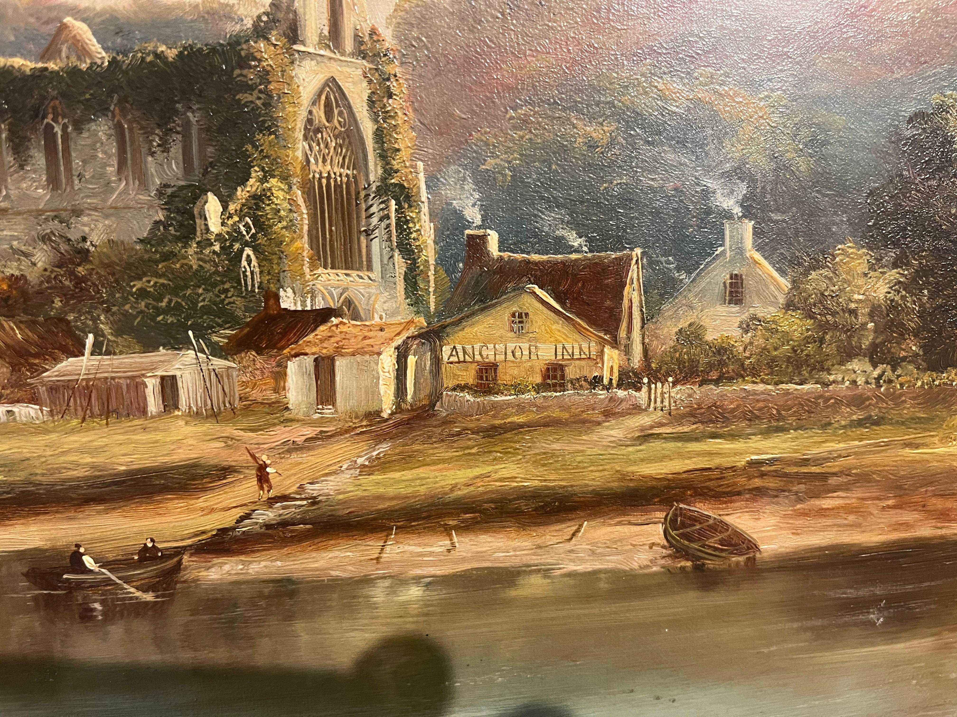 HUGH OIL PAINTING  Tintern Abbey Antique 19th Century Fine Quality Piece GGF For Sale 8