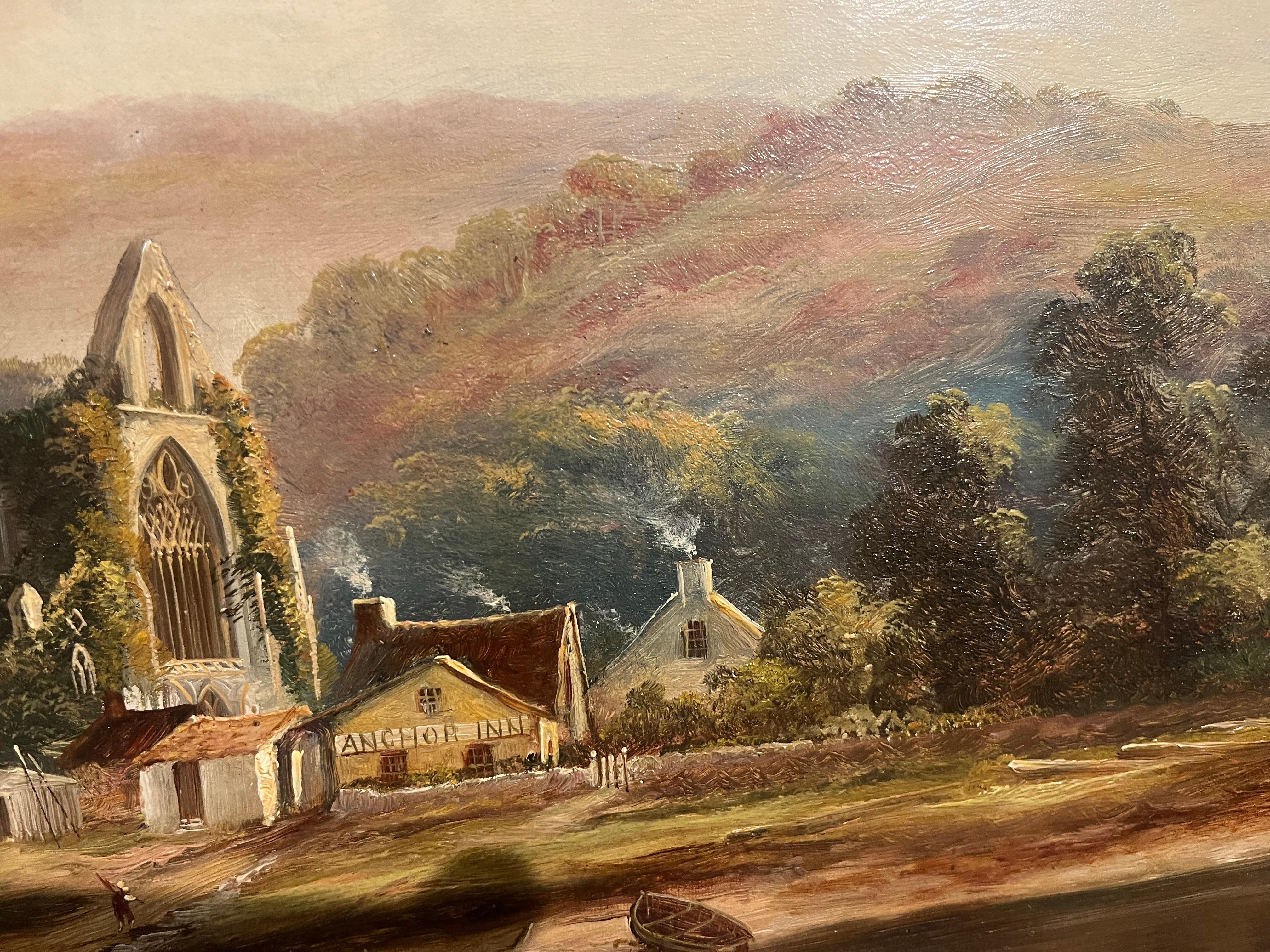 HUGH OIL PAINTING  Tintern Abbey Antique 19th Century Fine Quality Piece GGF For Sale 11