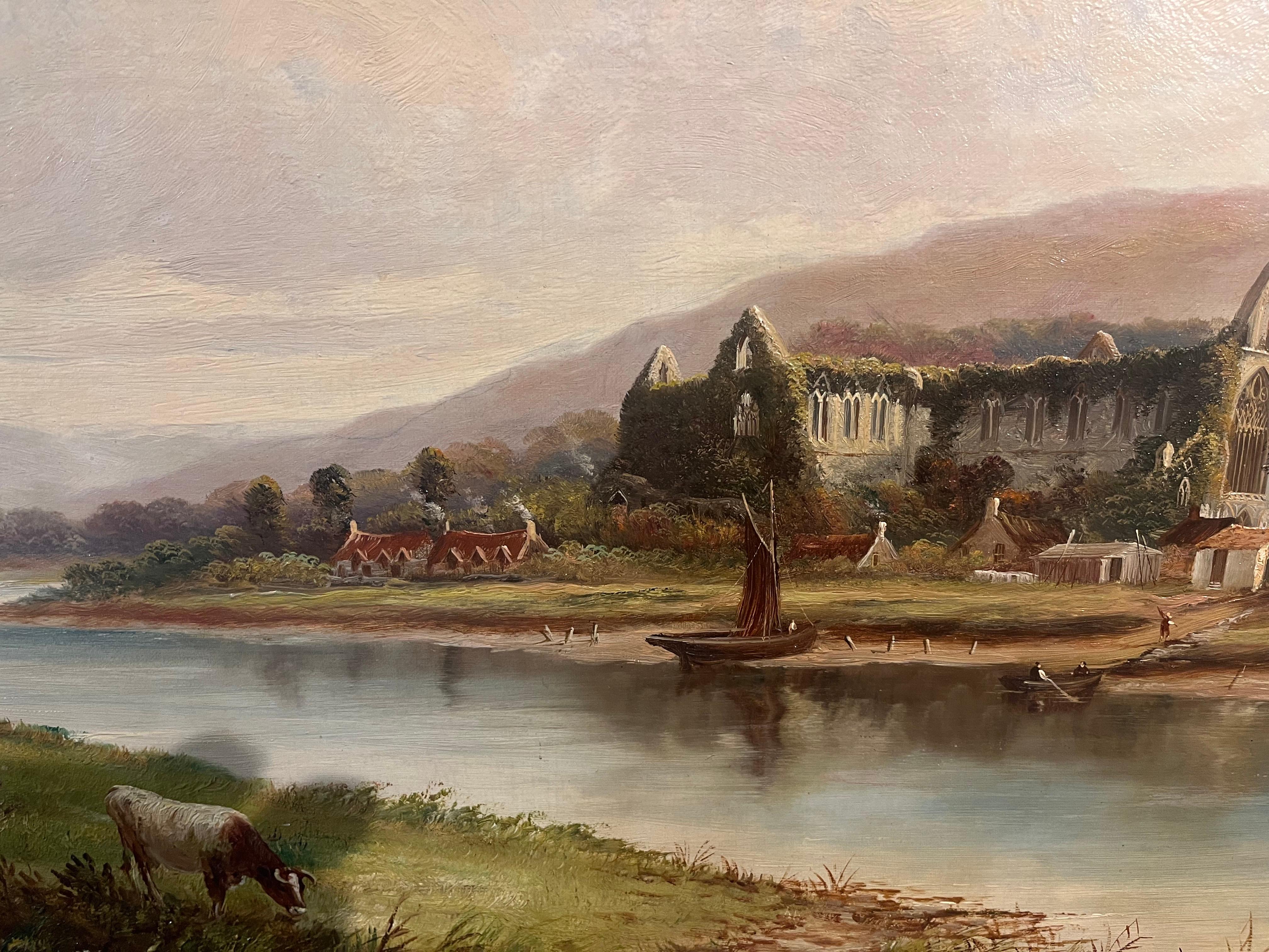 HUGH OIL PAINTING  Tintern Abbey Antique 19th Century Fine Quality Piece GGF For Sale 12