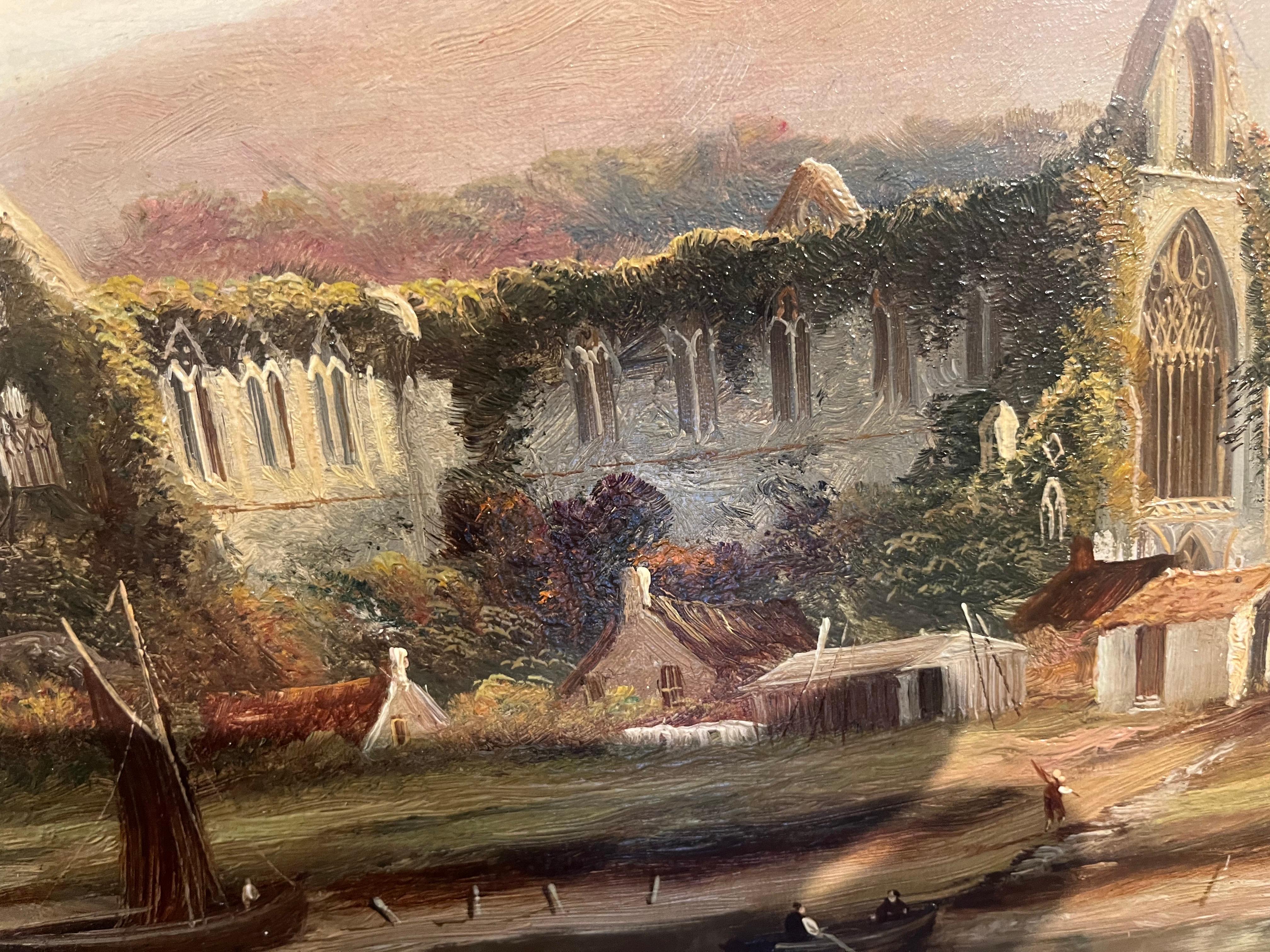 HUGH OIL PAINTING  Tintern Abbey Antique 19th Century Fine Quality Piece GGF For Sale 13