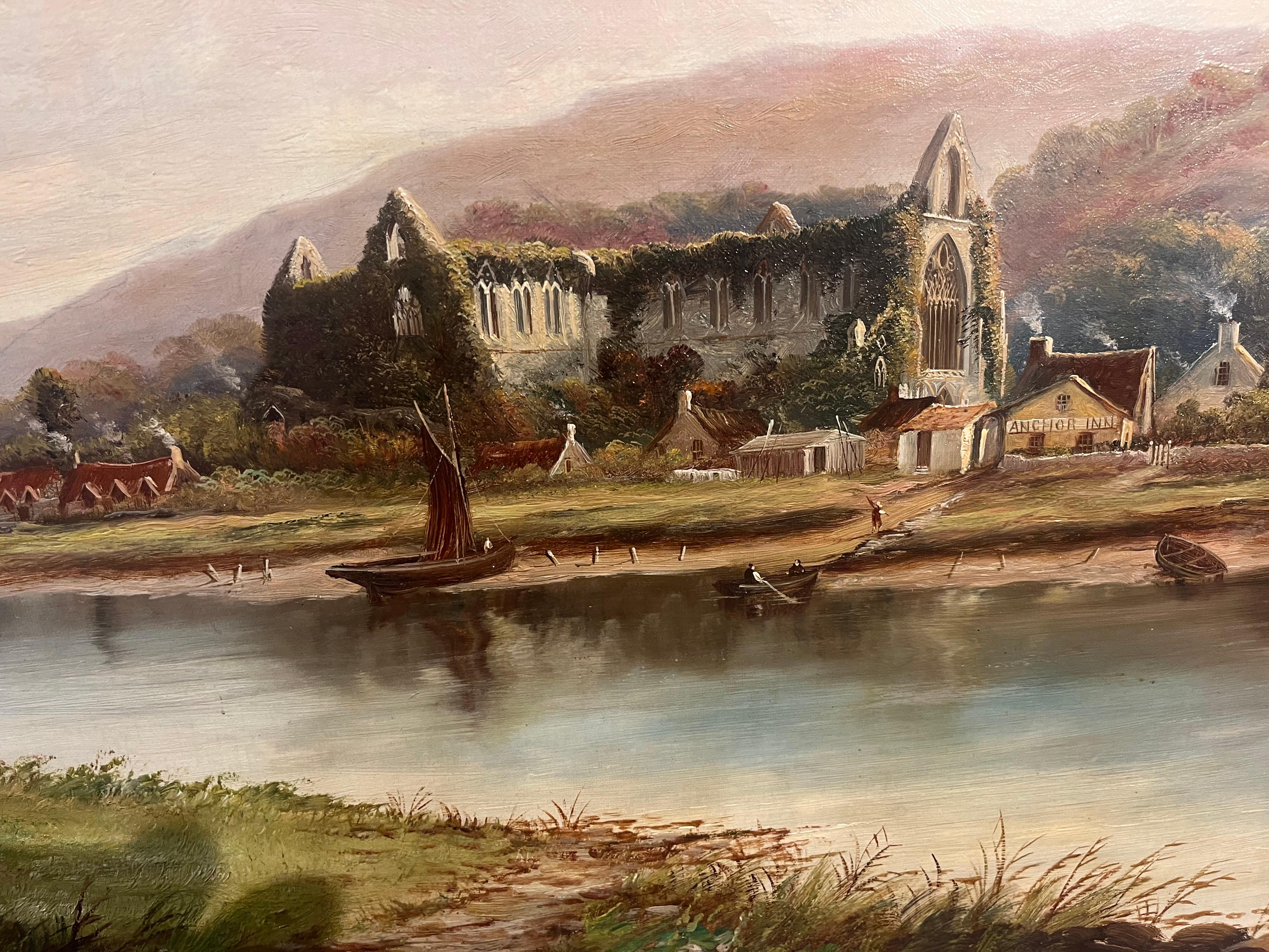 HUGH OIL PAINTING  Tintern Abbey Antique 19th Century Fine Quality Piece GGF For Sale 14