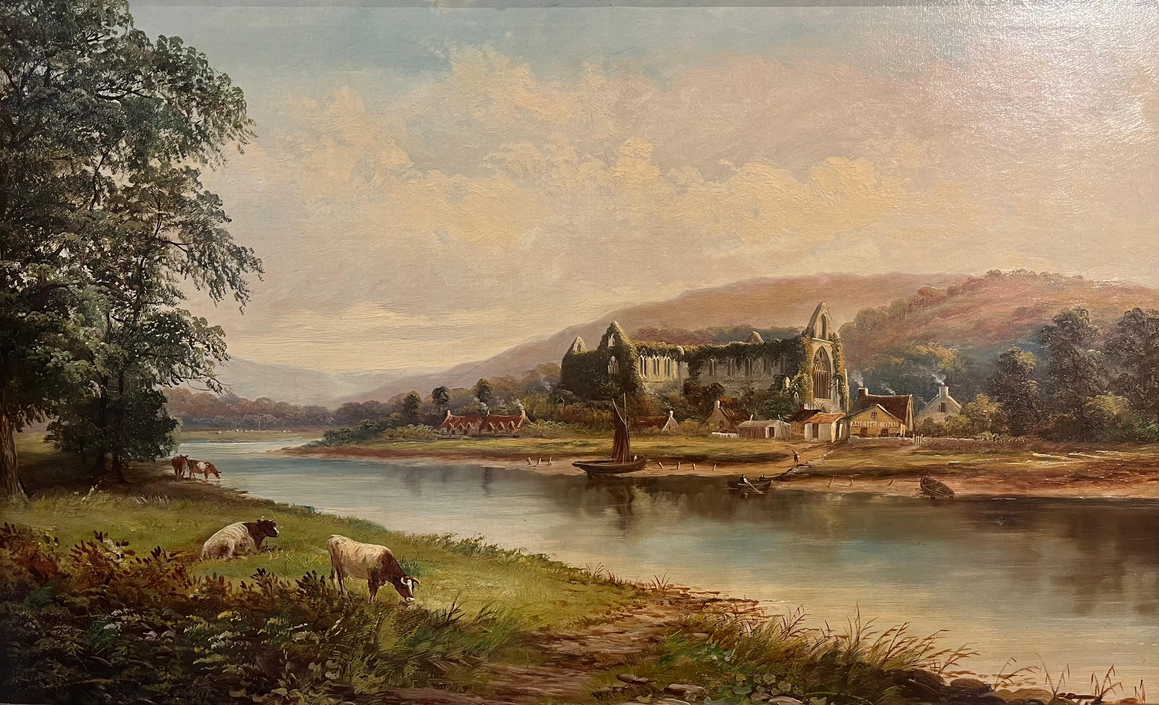 HUGH OIL PAINTING  Tintern Abbey Antique 19th Century Fine Quality Piece GGF - Brown Figurative Painting by Unknown