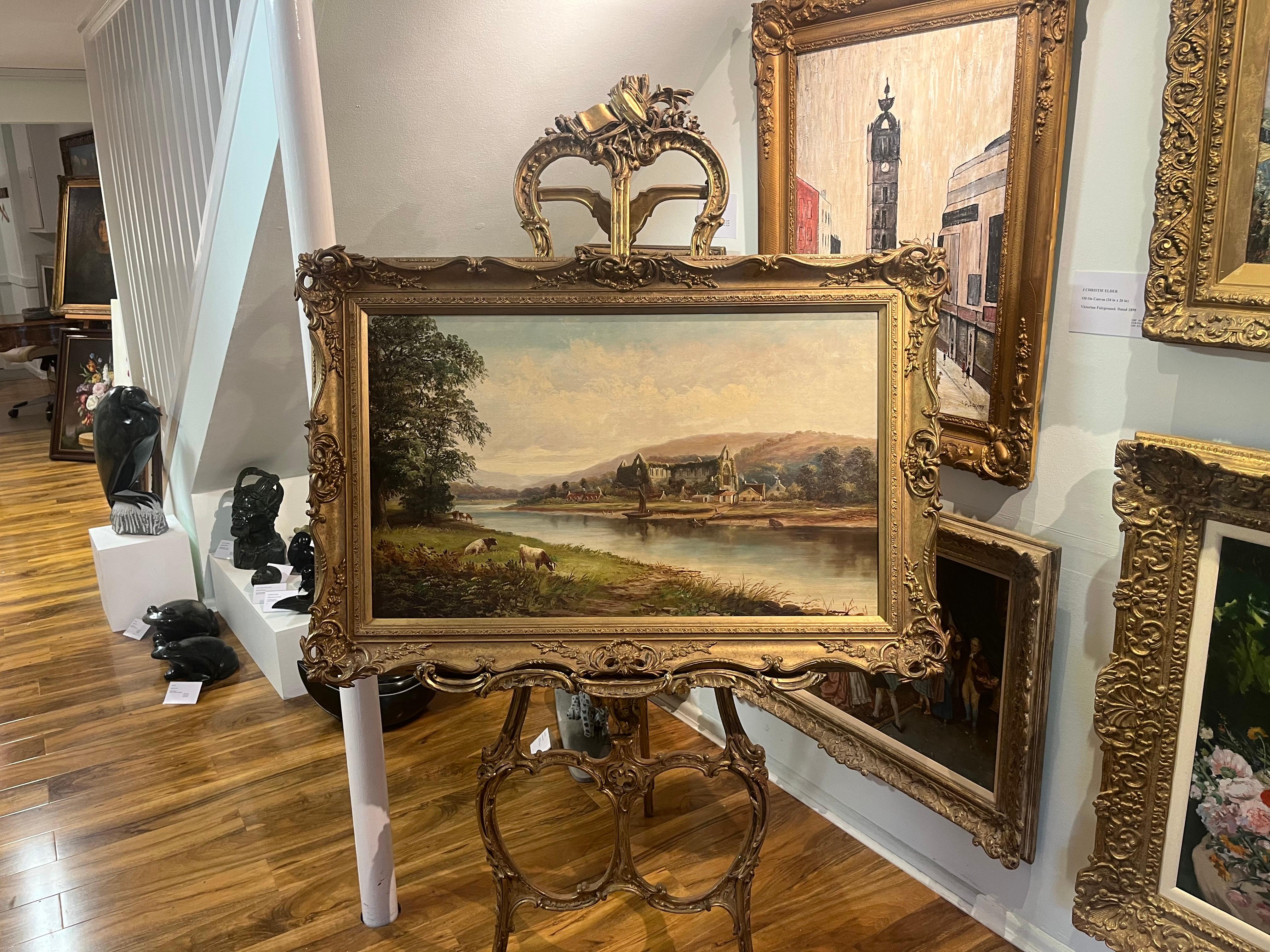 HUGH OIL PAINTING  Tintern Abbey Antique 19th Century Fine Quality Piece GGF For Sale 1