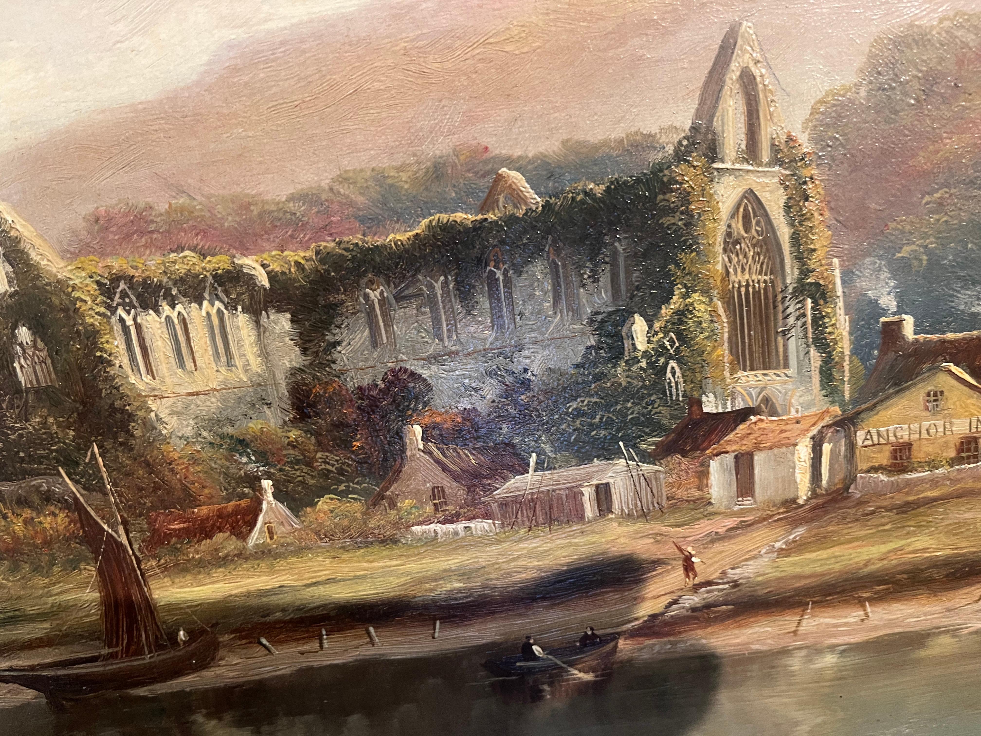 HUGH OIL PAINTING  Tintern Abbey Antique 19th Century Fine Quality Piece GGF For Sale 3