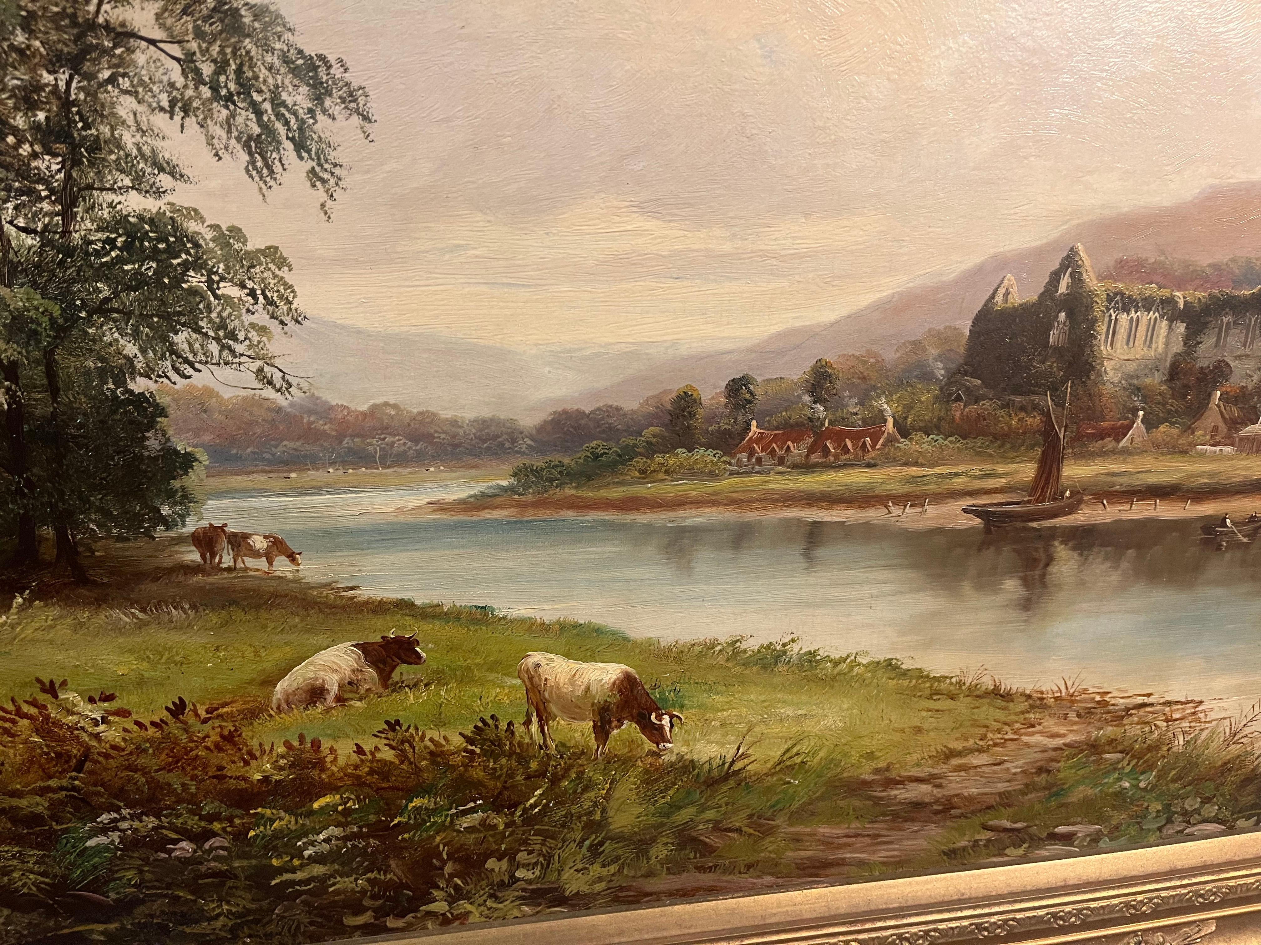 HUGH OIL PAINTING  Tintern Abbey Antique 19th Century Fine Quality Piece GGF For Sale 4