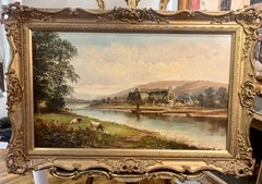HUGH OIL PAINTING  Tintern Abbey Antique 19th Century Fine Quality Piece GGF