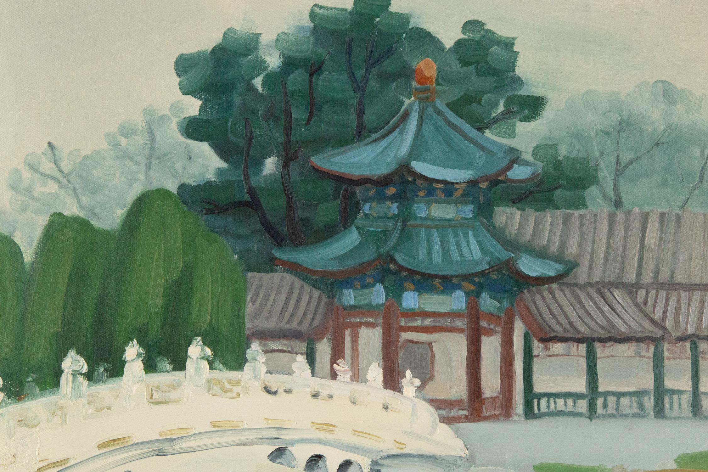 Huile sur toile originale Hui Sheng « Garden Serenity » ( Service du jardin) en vente 1