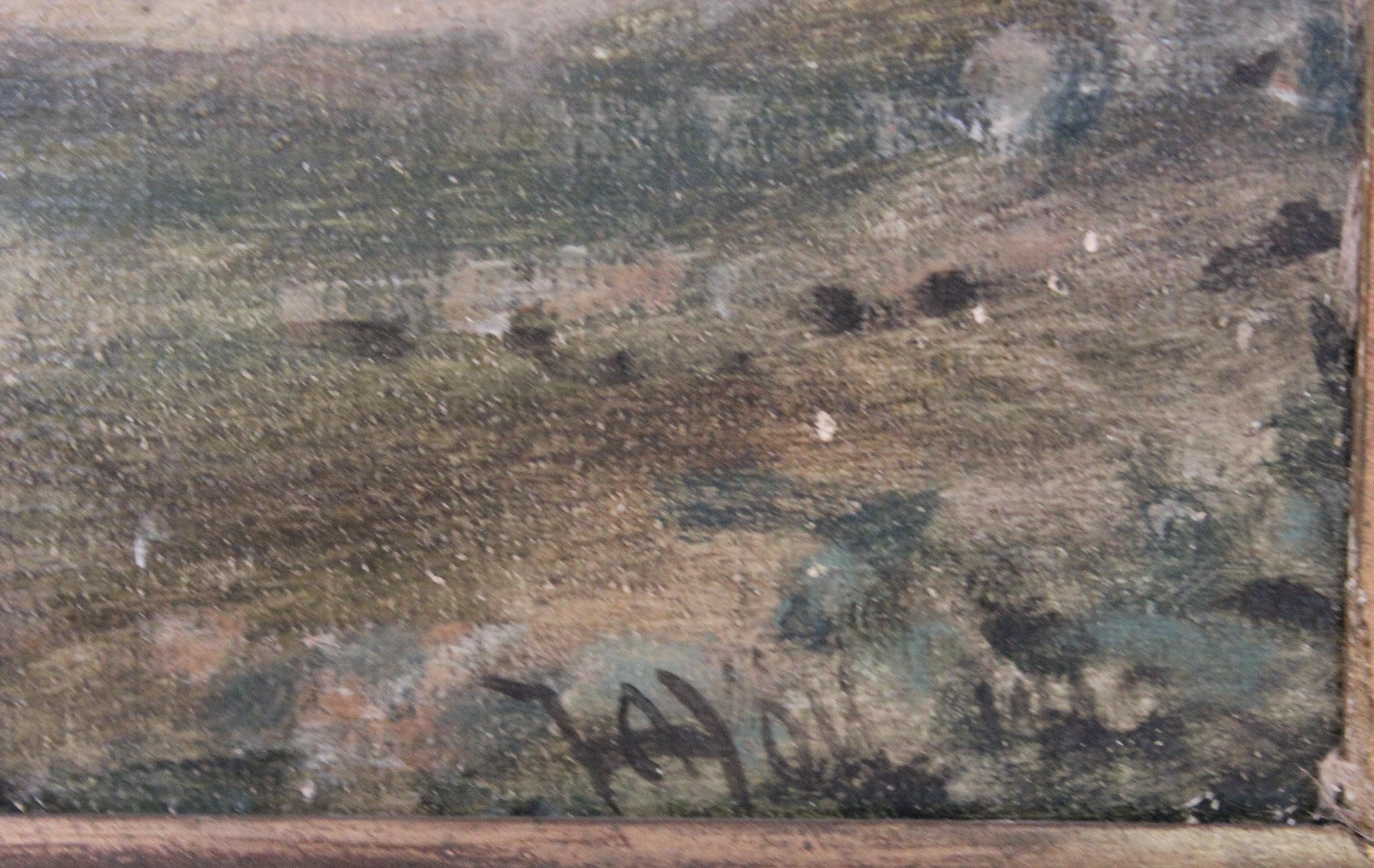 Dipinto equestre naturalistico ungherese con cavalli in un paesaggio marino - Animal Painting Grigio di Unknown