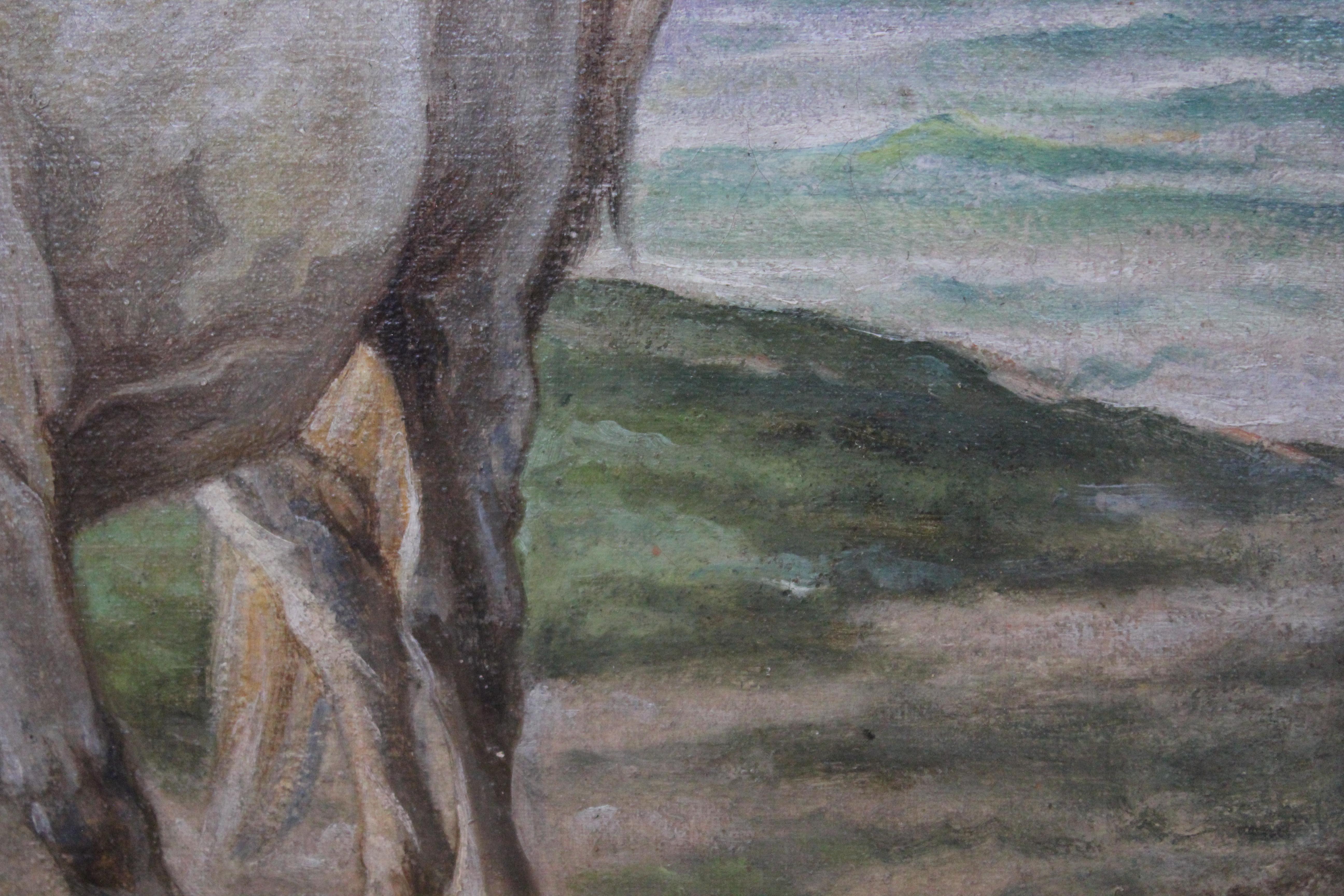 Dipinto equestre naturalistico ungherese con cavalli in un paesaggio marino - Painting Naturalismo di Unknown