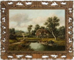 Hunter - Ornately Framed Early 20th Century English Oil, River Cottage