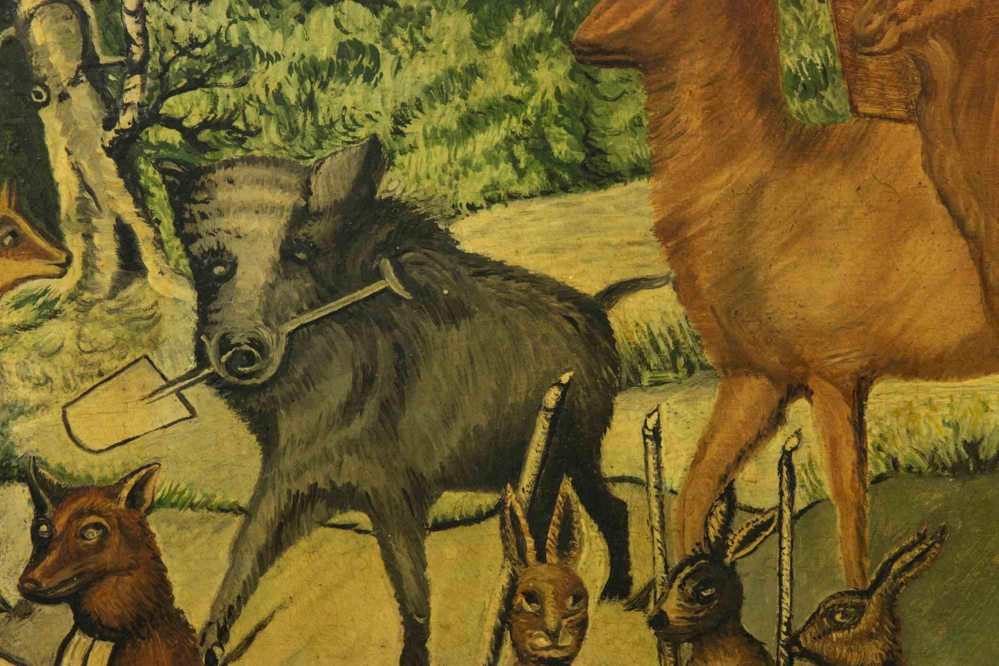  Hunter's funeral – Zeichnung in Tempera – frühes 20. Jahrhundert (Braun), Figurative Painting, von Unknown