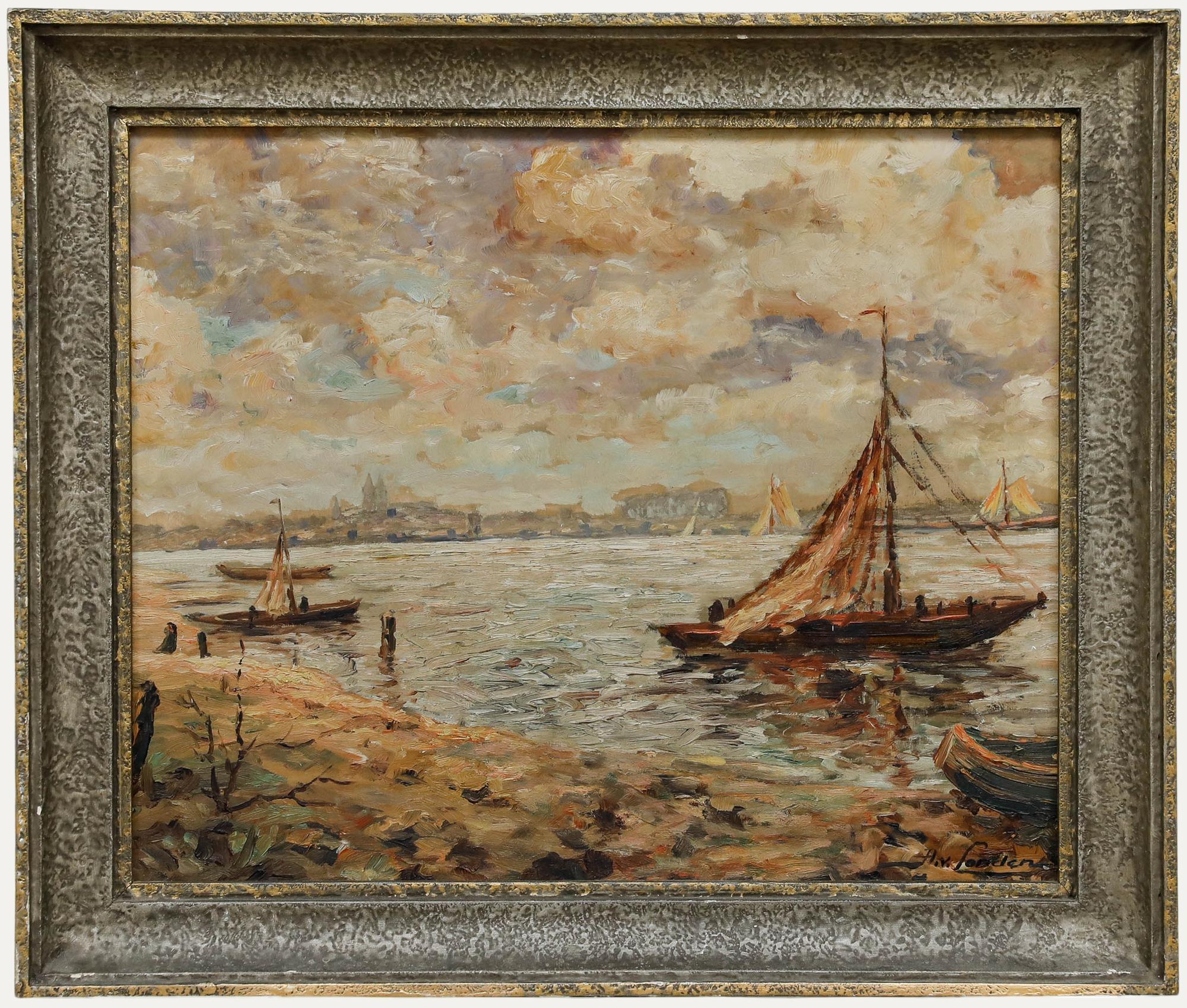 H.v. Londen - Gerahmtes Öl aus der Mitte des 20. Jahrhunderts, Blick über den Rhein nach Xanten