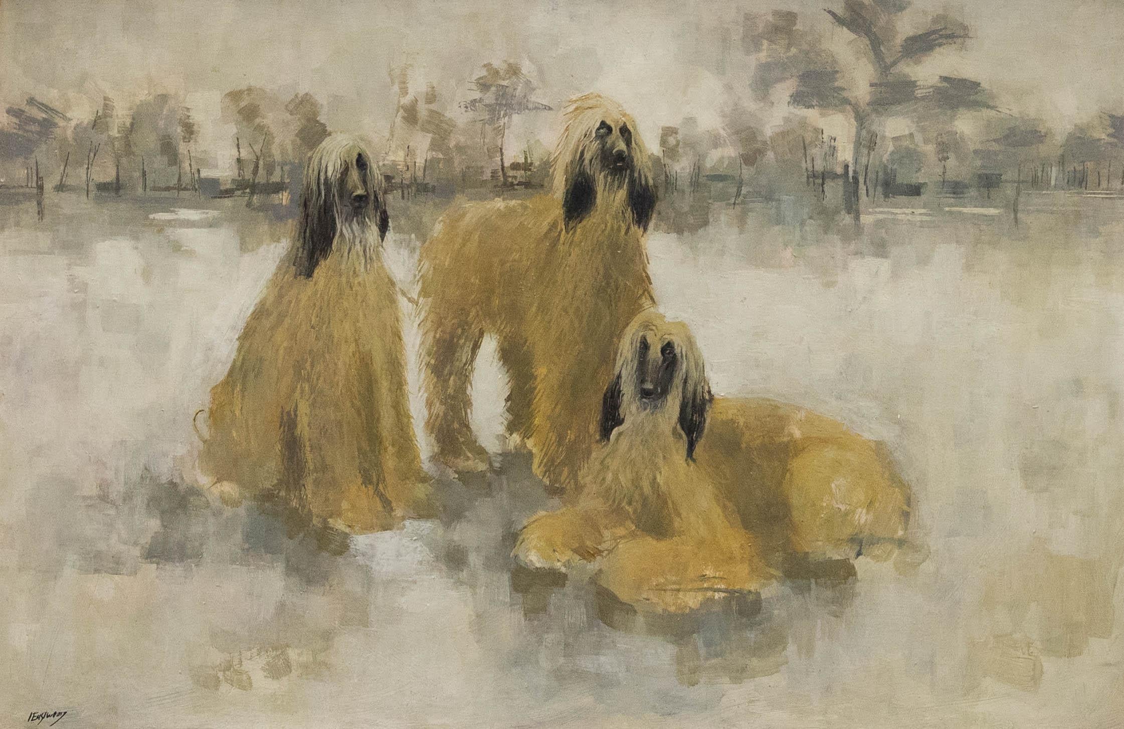 I. Eastwood - Framed 20th Century Oil, Afghan Hounds in a Landscape - Painting by Unknown