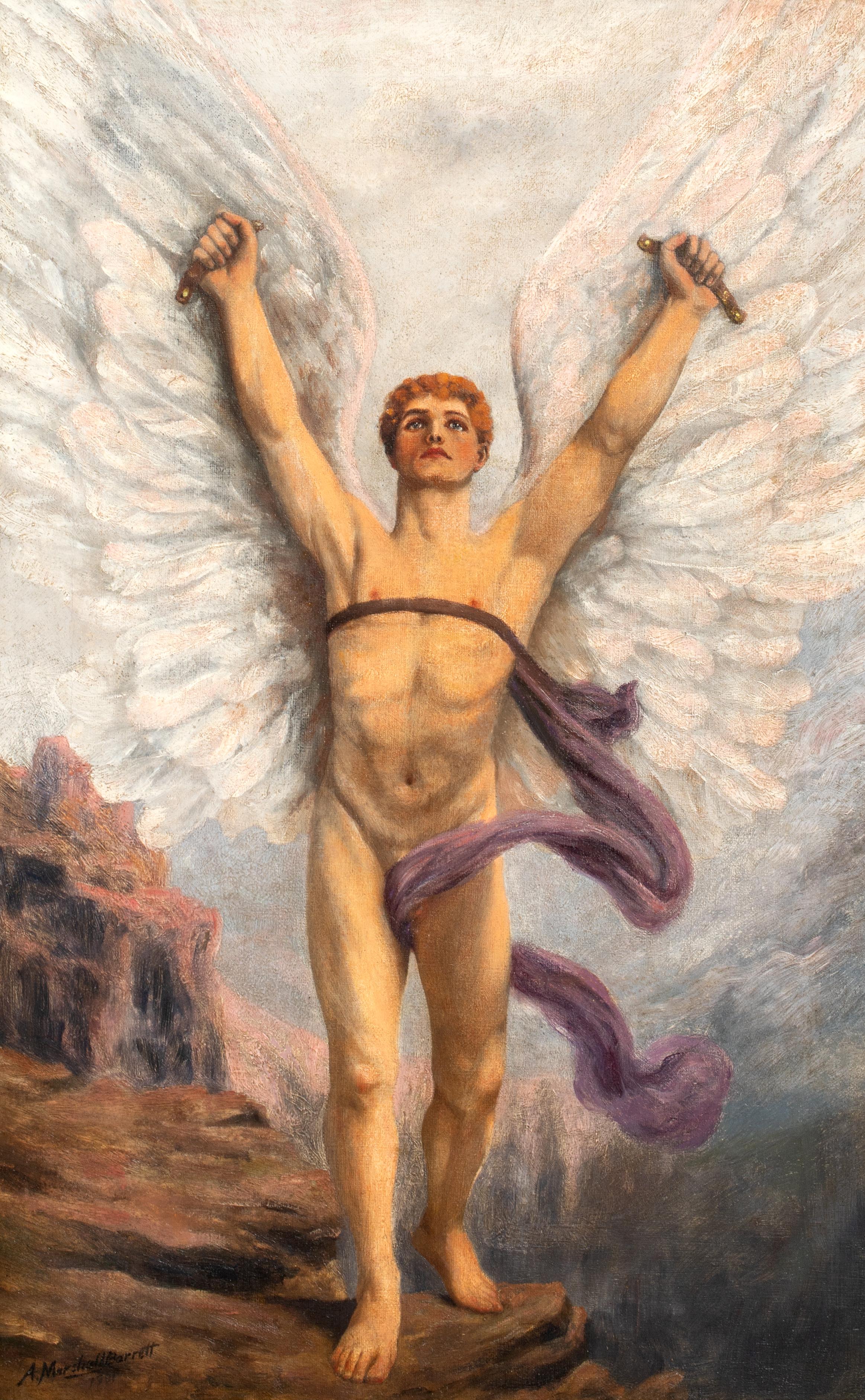 Icarus, 19th Century 

follower of William Blake (1757-1827)

19th Century English Romantic School / Pre Raphaelite depiction of Icarus, oil on canvas. Full length scene of Icarus with his wings opened heavenward for flight symbolic of the pride