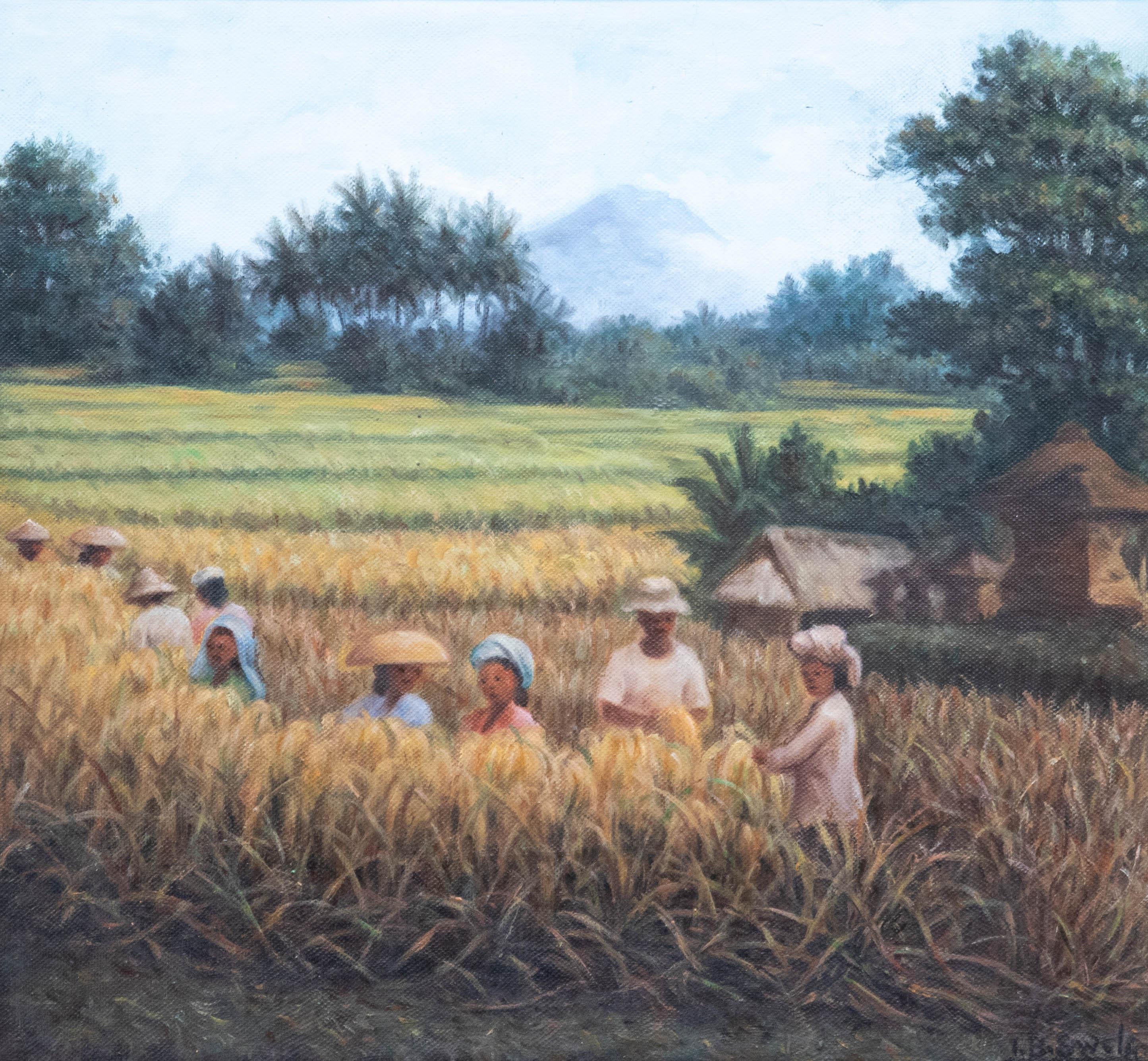 Ida Bagus Swela - Olio del 20° secolo incorniciato, Lavorare nei campi - Painting di Unknown