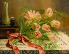 Ida Cooper - Framed 1910 Oil, Still Life with Tulips