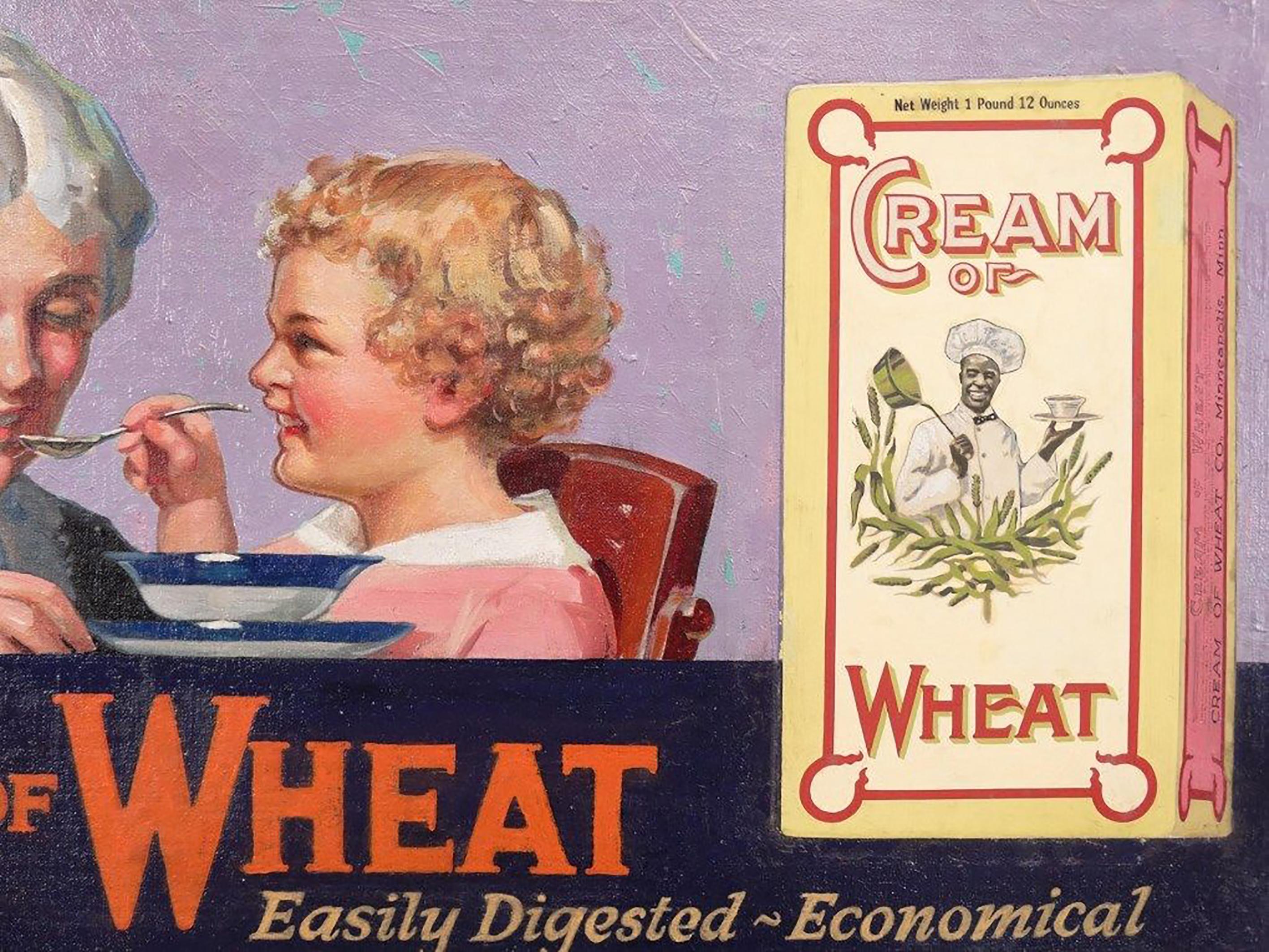 „Ideal Food for Young and Old“, „Ideal Food for Young and Old“, Werbetext in Weizencreme, 1922-1923 (Beige), Figurative Painting, von Unknown