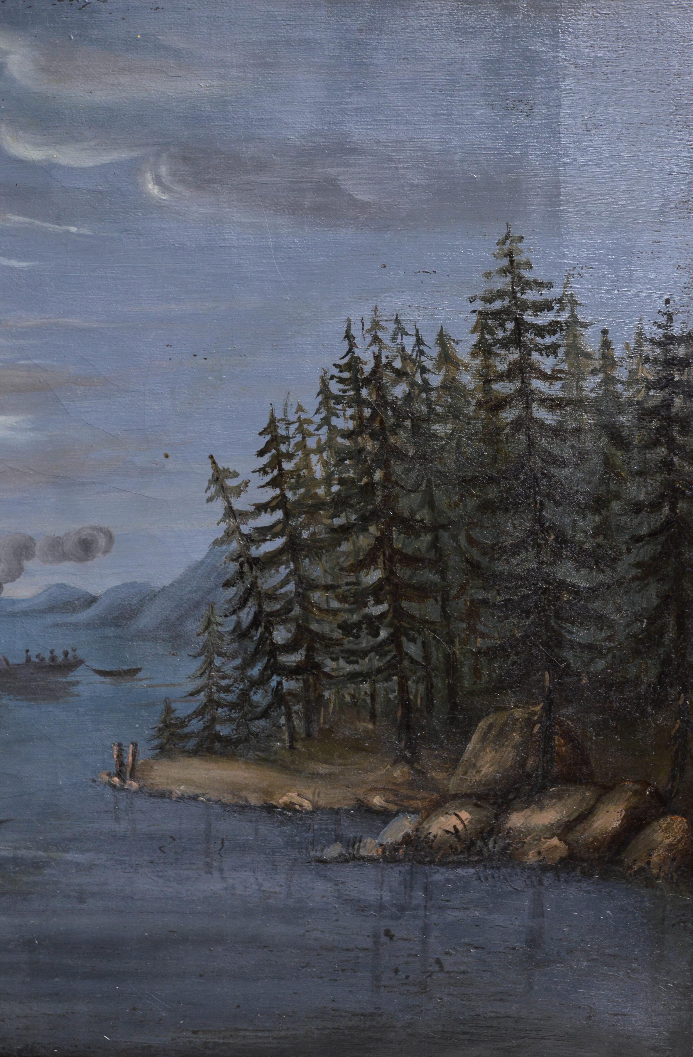 Idyllic Moon Night Landscape Scandinavian Lakeland 19th century Oil Painting For Sale 2
