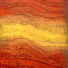 Illegibly Signed Abstraction in Red Mixed Media