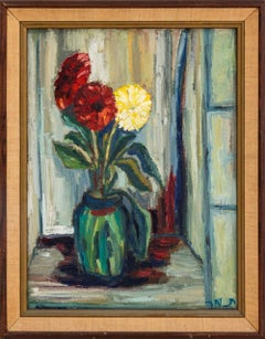 Nature morte aux chrysanthèmes de l'école américaine, signée de façon illisible