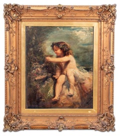 Illegibly Signed Cherub Drinking Oil on Canvas