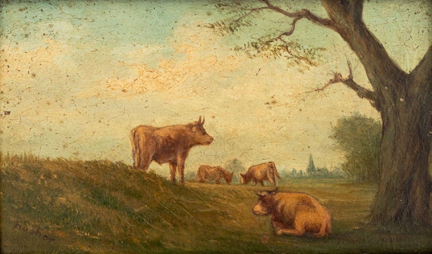 Unleserlich signierte pastorale Landschaft – Painting von Unknown