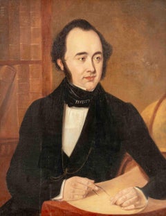Illegibly Signed Portrait of a Man Oil on Canvas, 1844