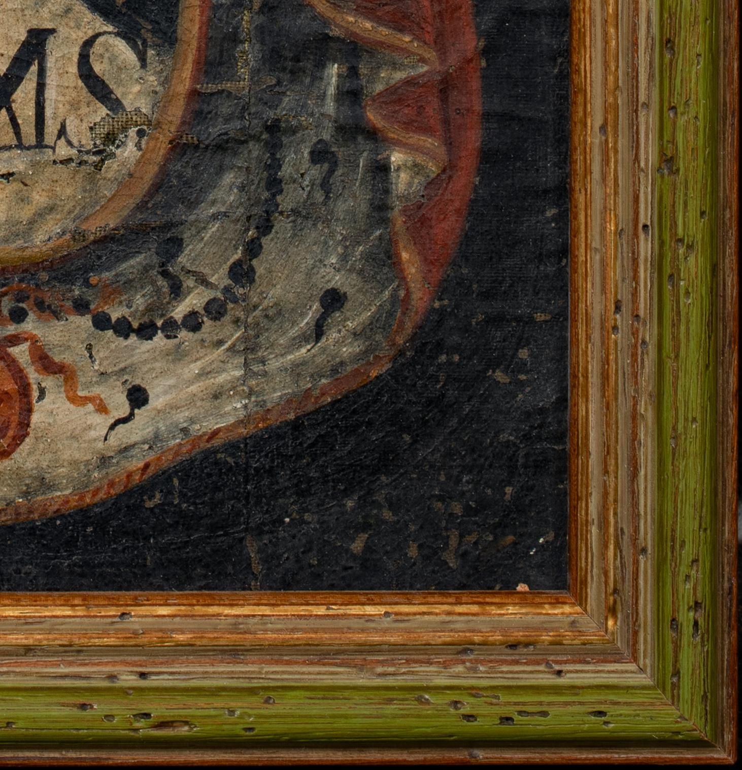 Imas Wappen, Innes Clan, Sir Robert Innes, 17. Jahrhundert

Schottische Schule

Schottisches Imas-Wappen des Innes-Clans aus dem 17. Jahrhundert, Öl auf Leinwand, aufgelegt. Frühes Wappen des Innes-Clans aus der Zeit von Sir Robert Innes, 1st Baron.