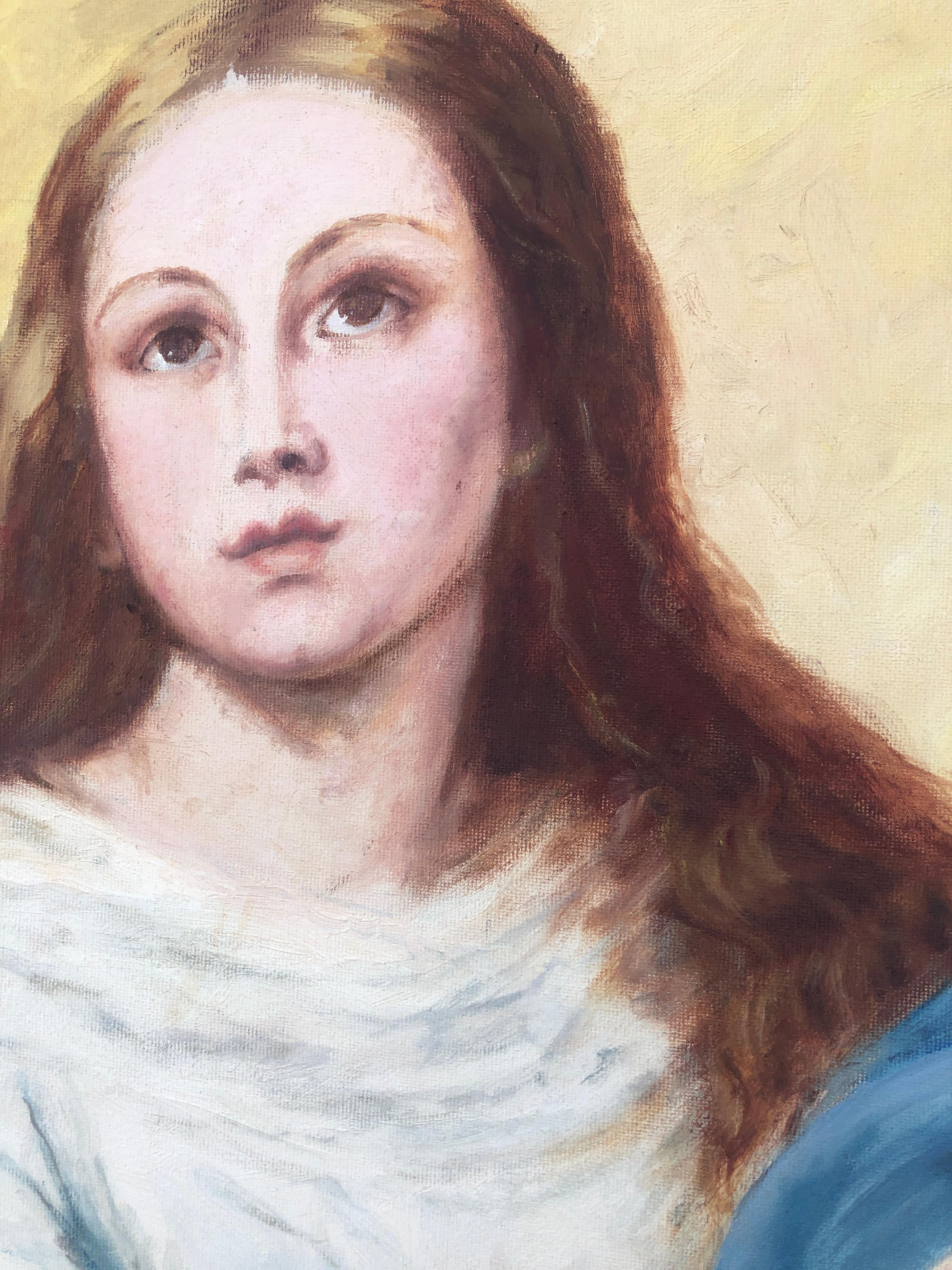 Quadro dell'Immacolata Concezione olio su tela - Figurative Painting Beige di Unknown