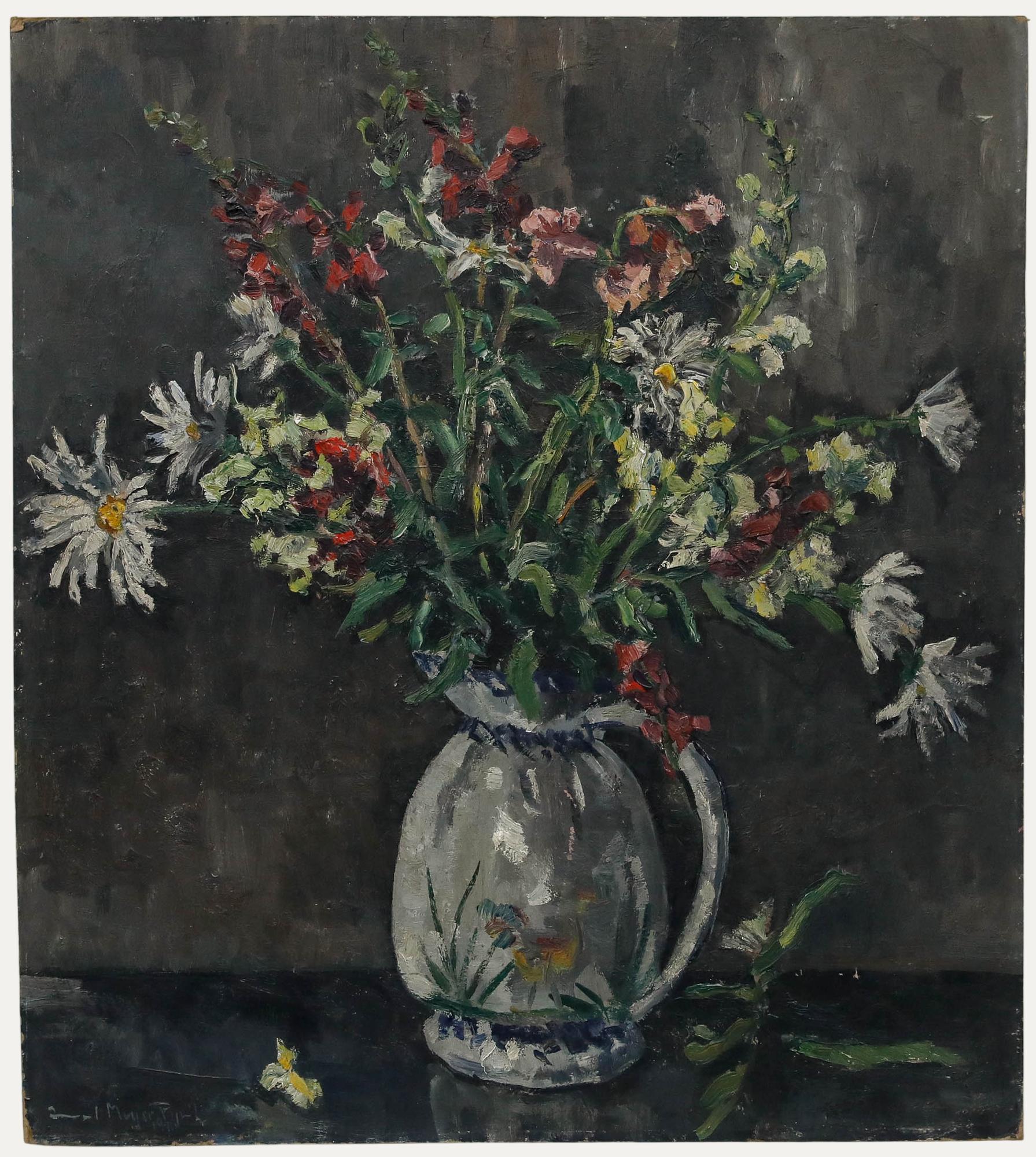 Unknown Still-Life Painting - Immanuel Meyer-Pyritz (1902-1974) - Oil, Flowers in a Ceramic Jug