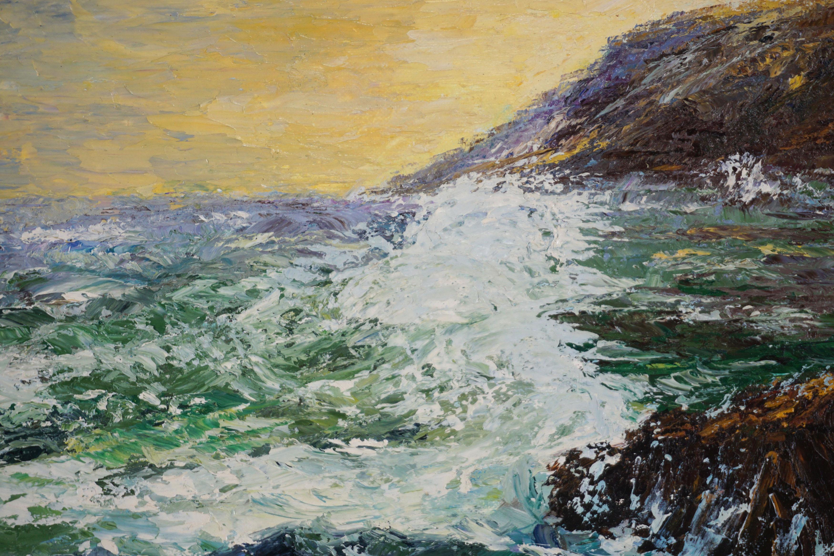Impasto Big Sur Sea Cave and Breaking Waves Seascape - Painting by Unknown