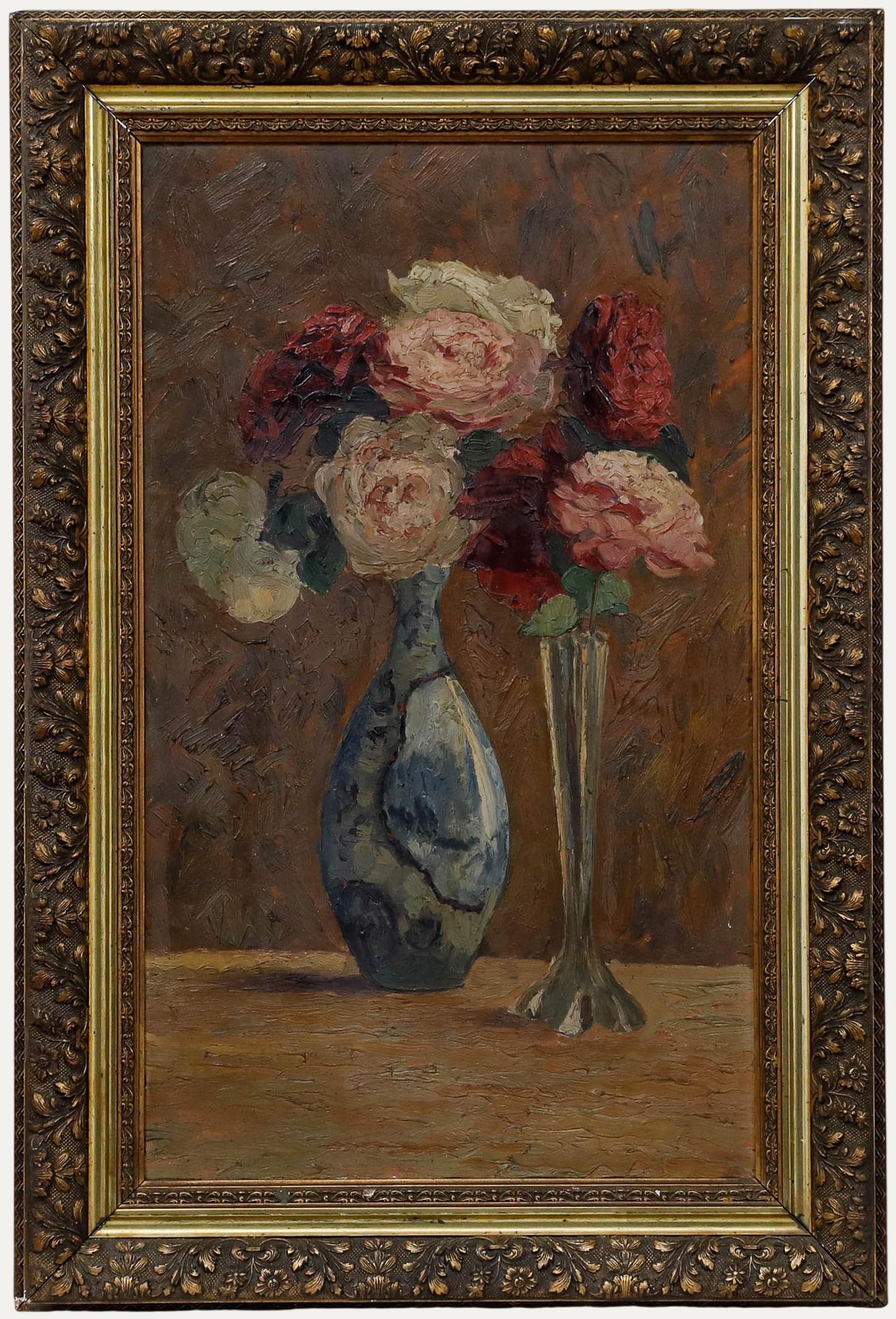 Impasto Early 20th Century Oil - Still Life of Roses