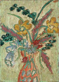 Vintage Impasto Expressionist Bouquet Still Life on Hand-Stretched Canvas