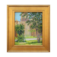 Impasto Naturalistic Adobe Church and Tropical Tree Texas Landscape Painting