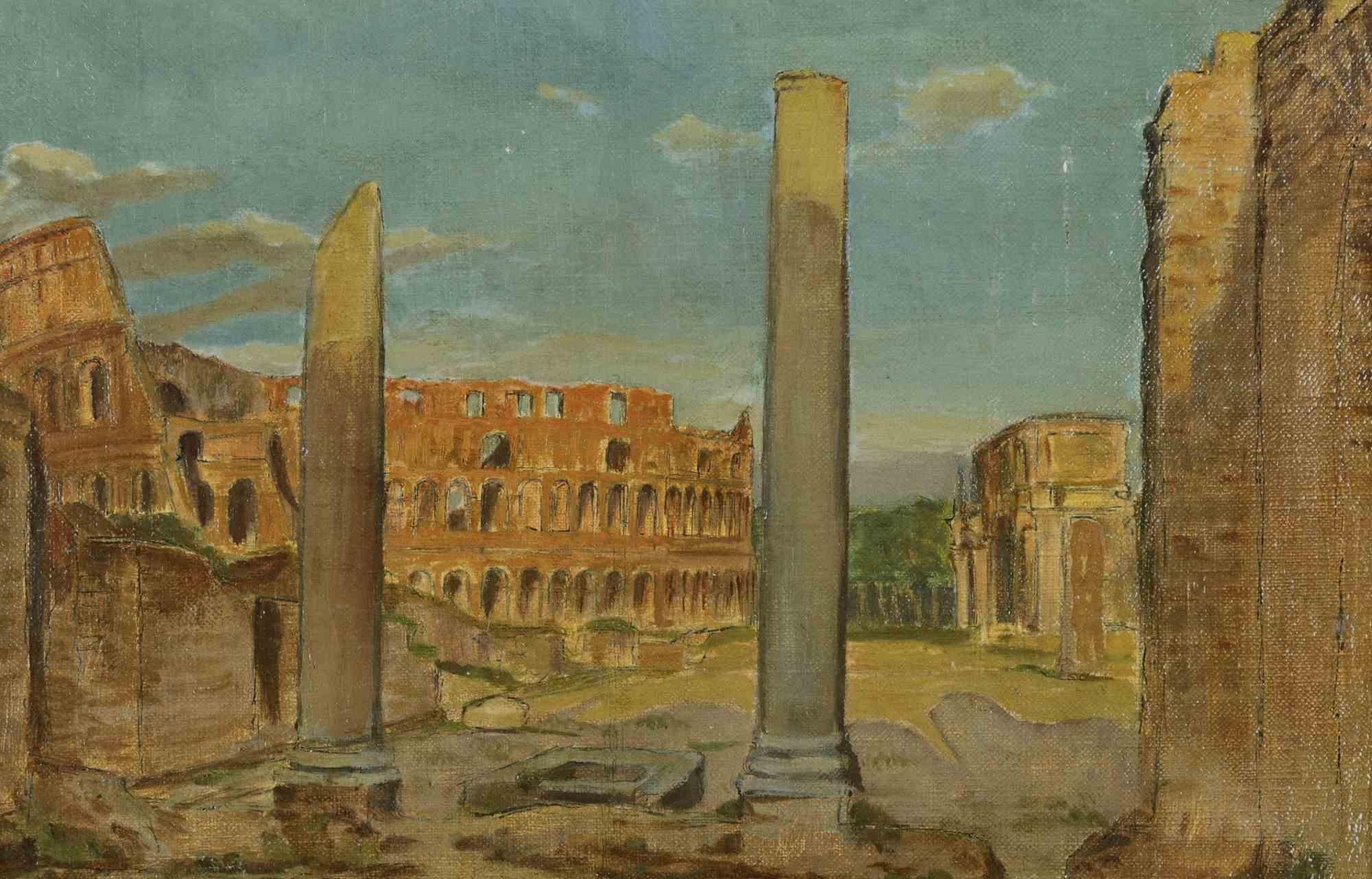 Imperial Forums and Coliseum on the Background - Oil Paint - 1899 - Modern Painting by Unknown