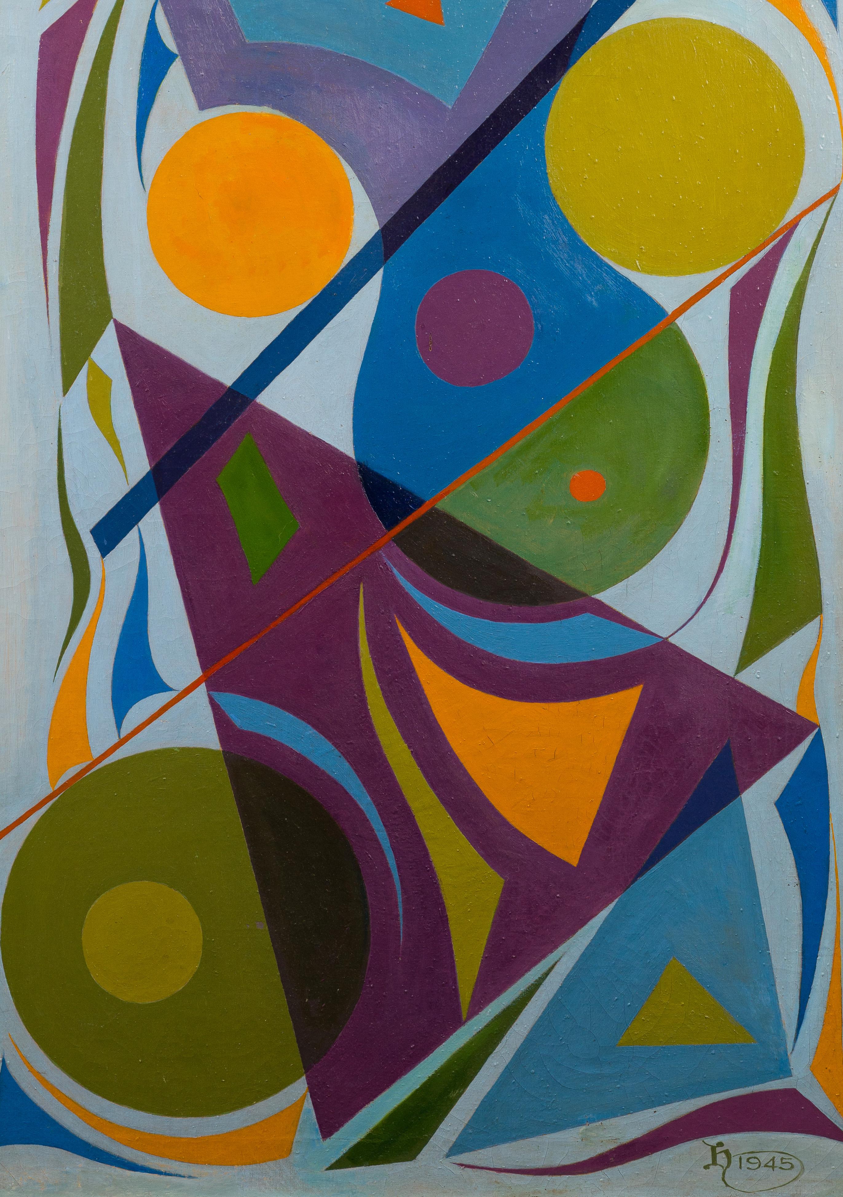 Importante peinture géométrique abstraite de l'école américaine, signée en vente 2