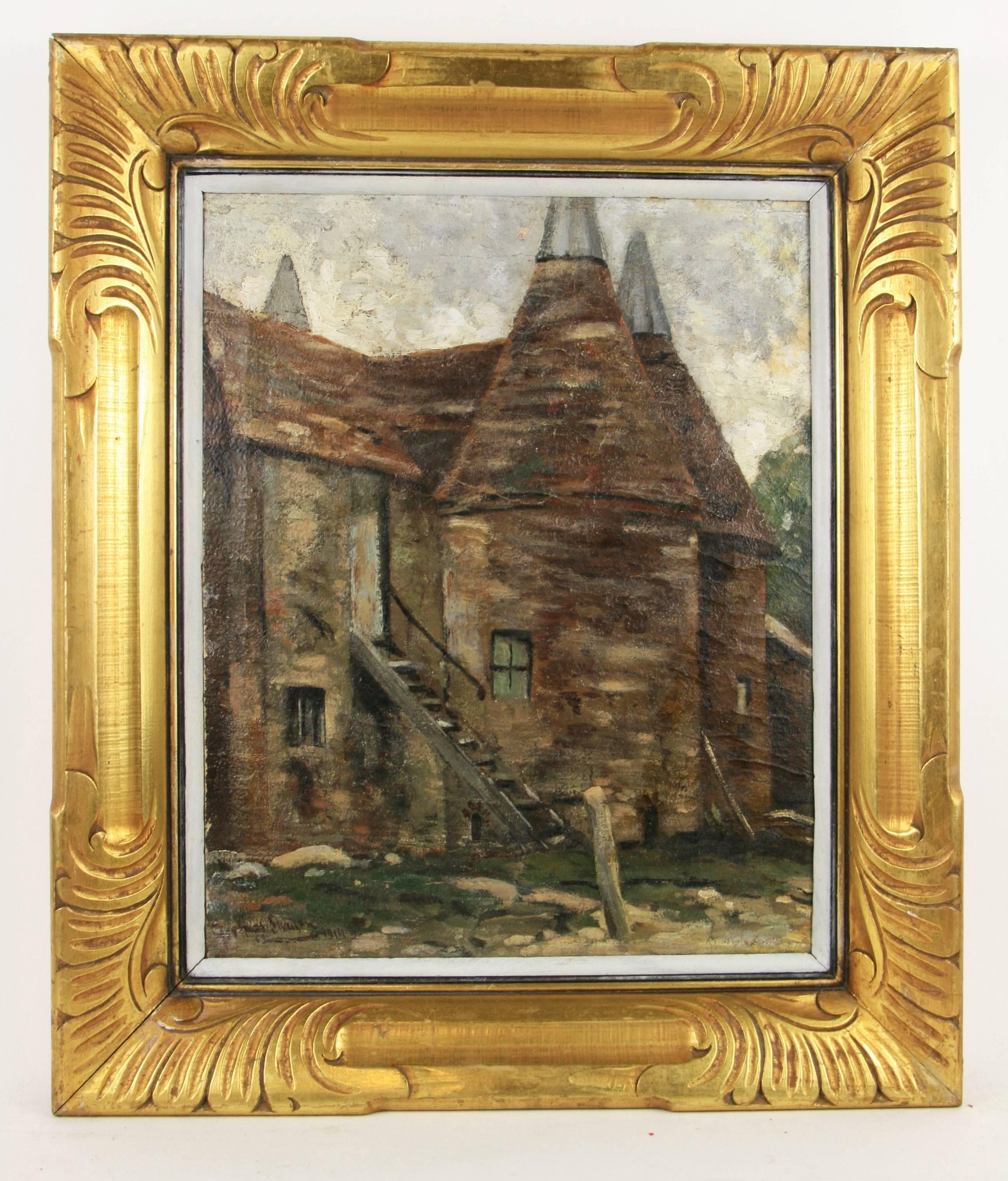  French Farm House Oil Painting Landscape 19th Century For Sale 1